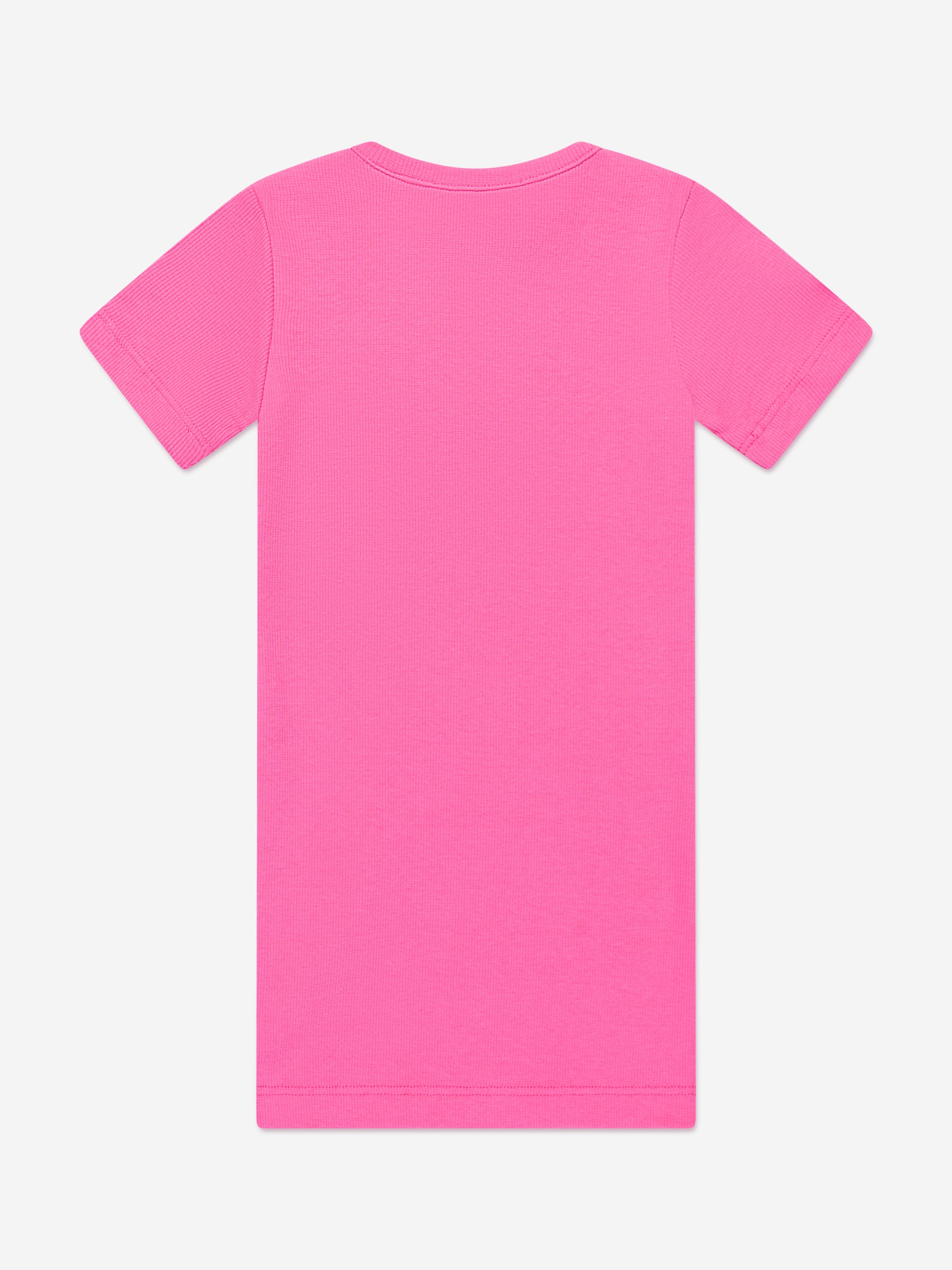 Off-White Girls Off Stamp Ribbed T-Shirt Dress in Pink