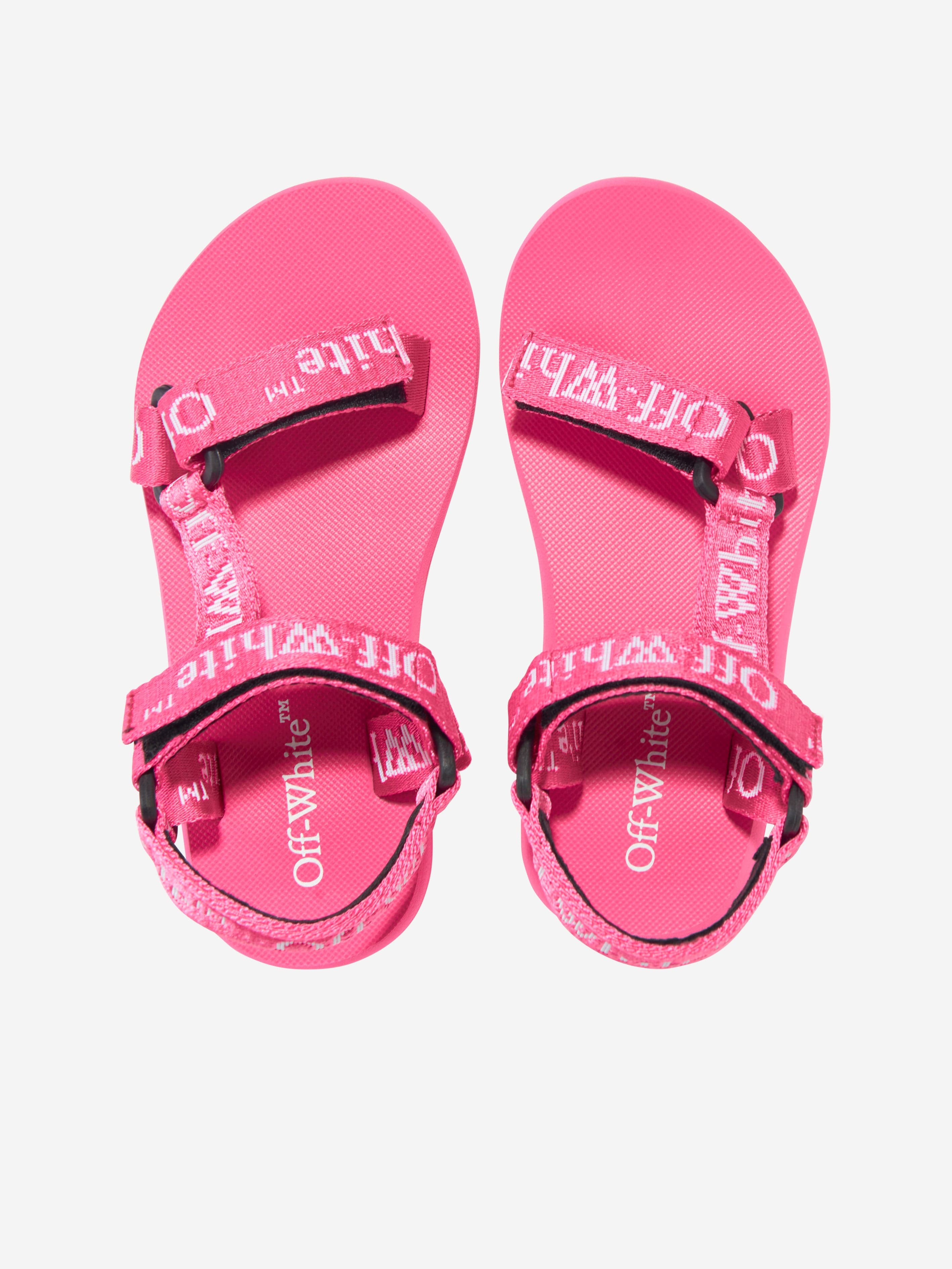 Off-White Girls Bookish Logo Band Trek Sandals in Pink