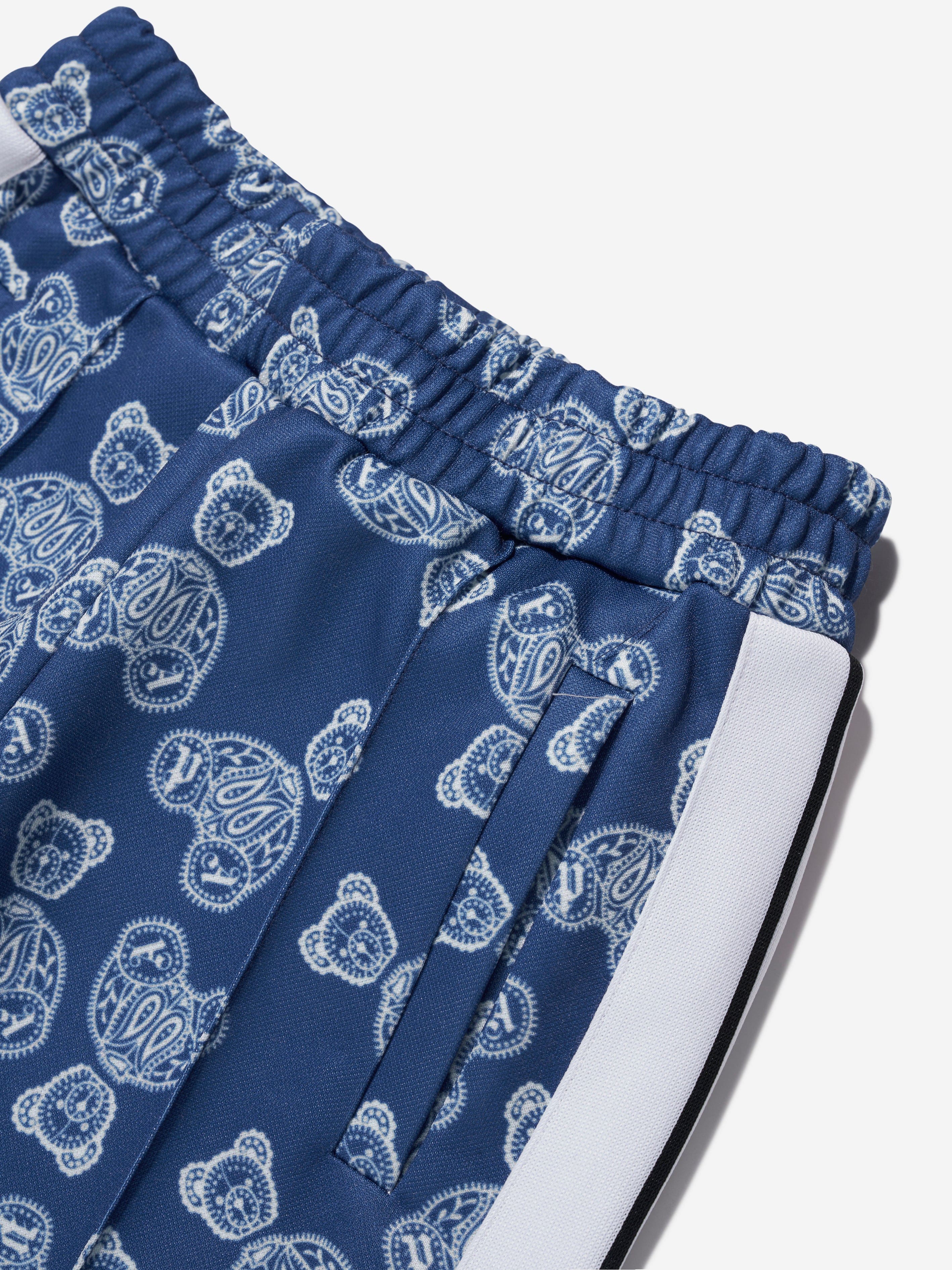 Palm Angels Boys AOP Bears Paisley Track Pants in Blue