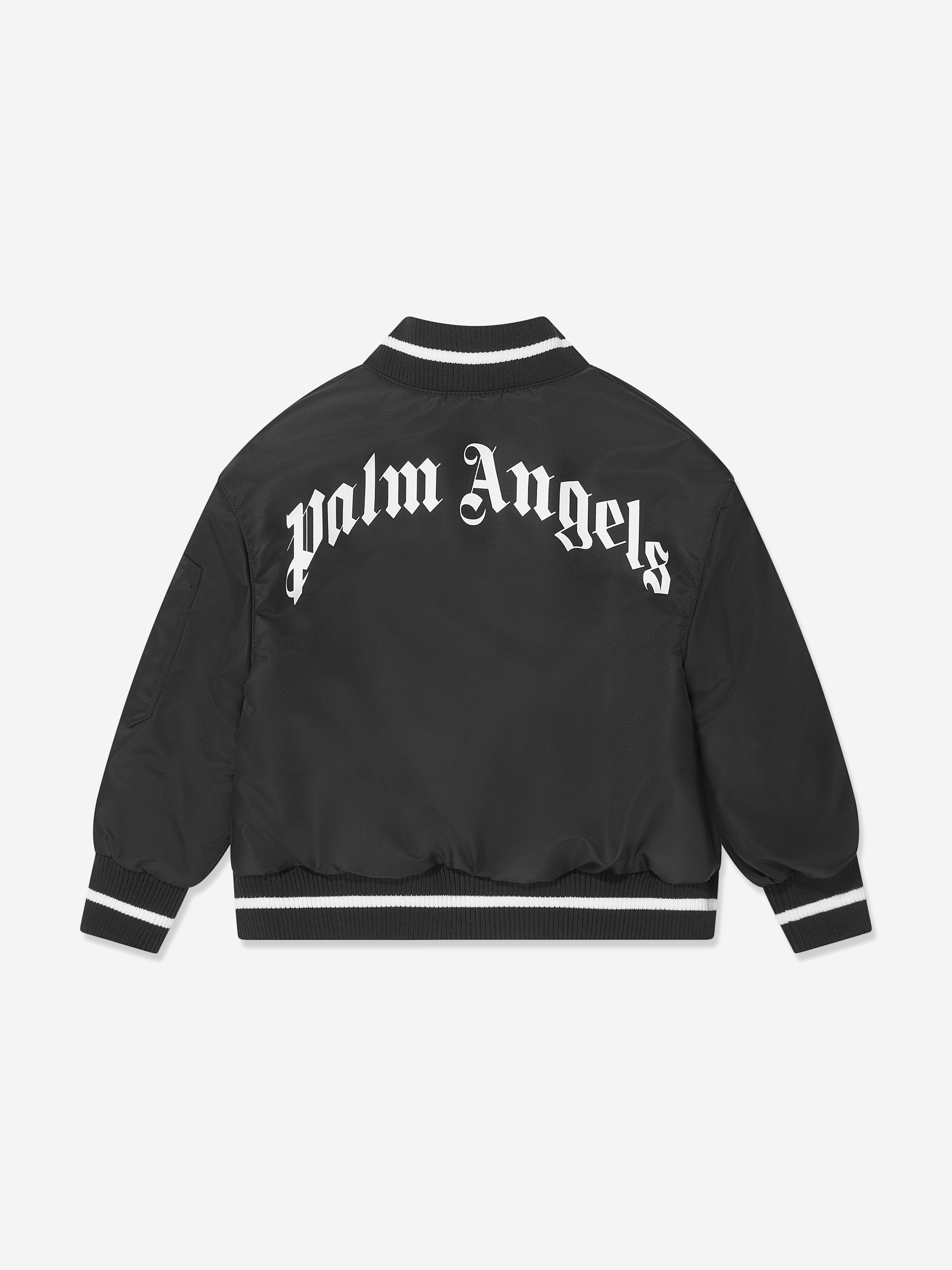 Palm Angels Boys Curved Logo Bomber Jacket in Black