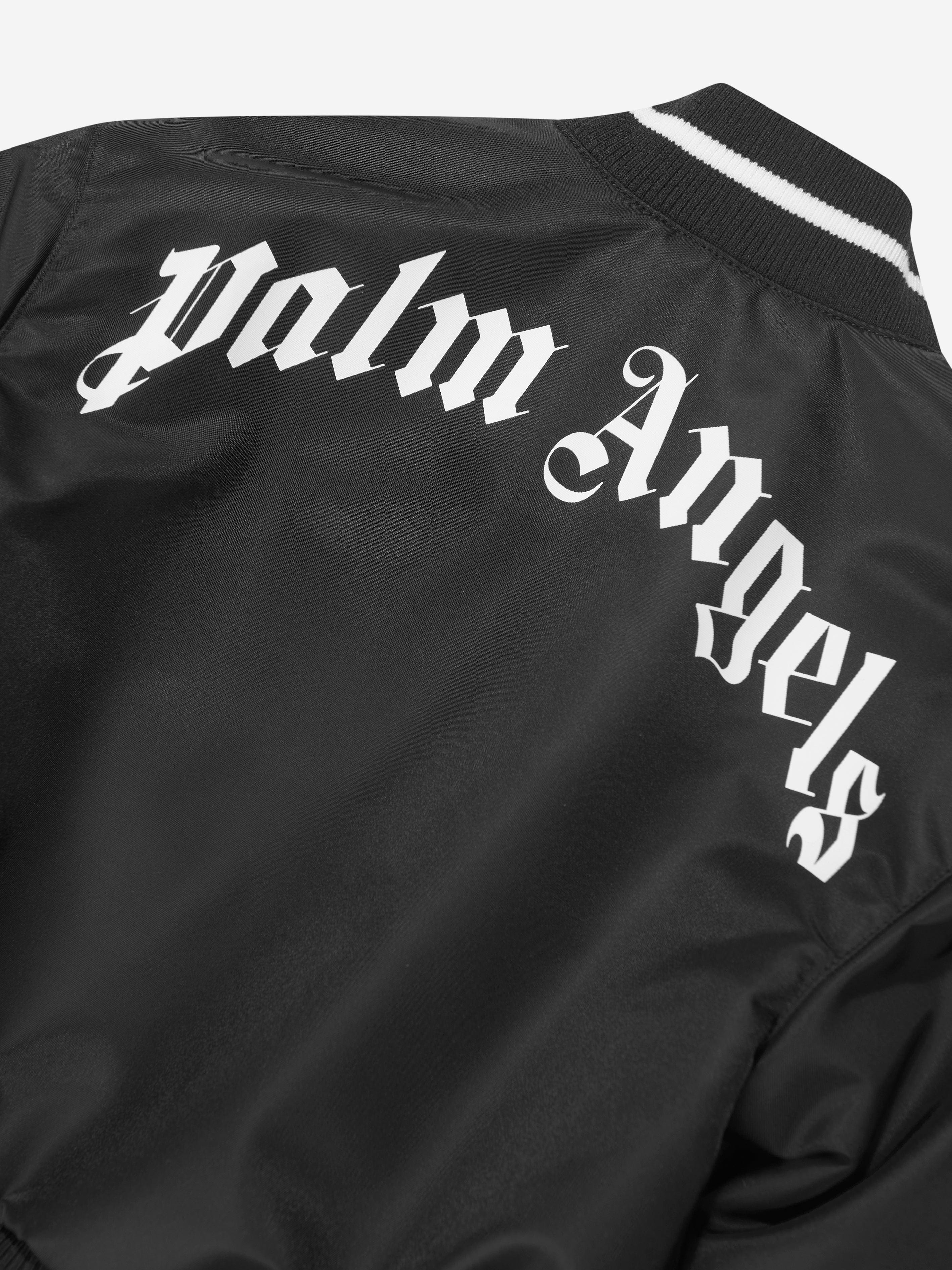 Palm Angels Boys Curved Logo Bomber Jacket in Black