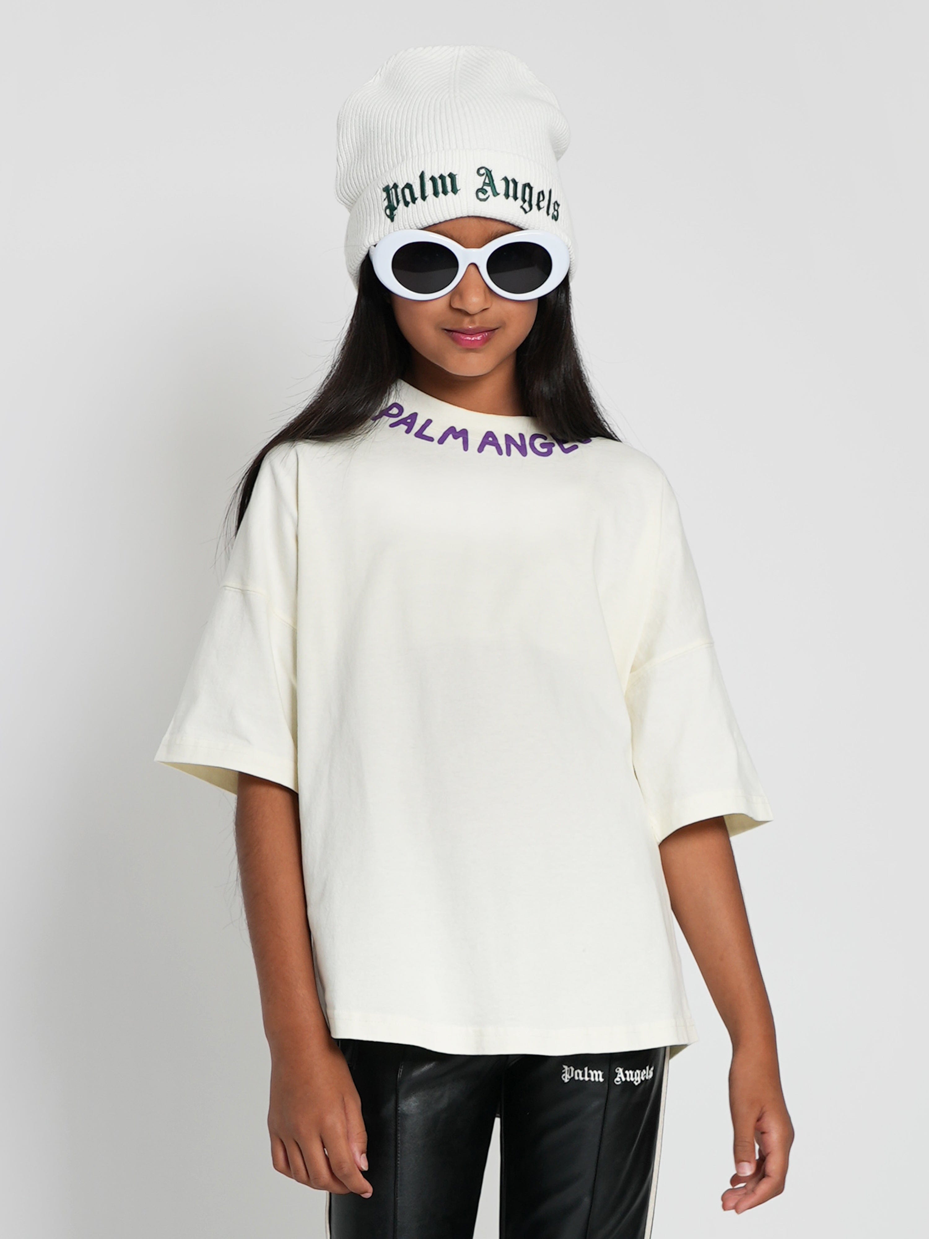 Palm Angels Girls Logo T-Shirt in White