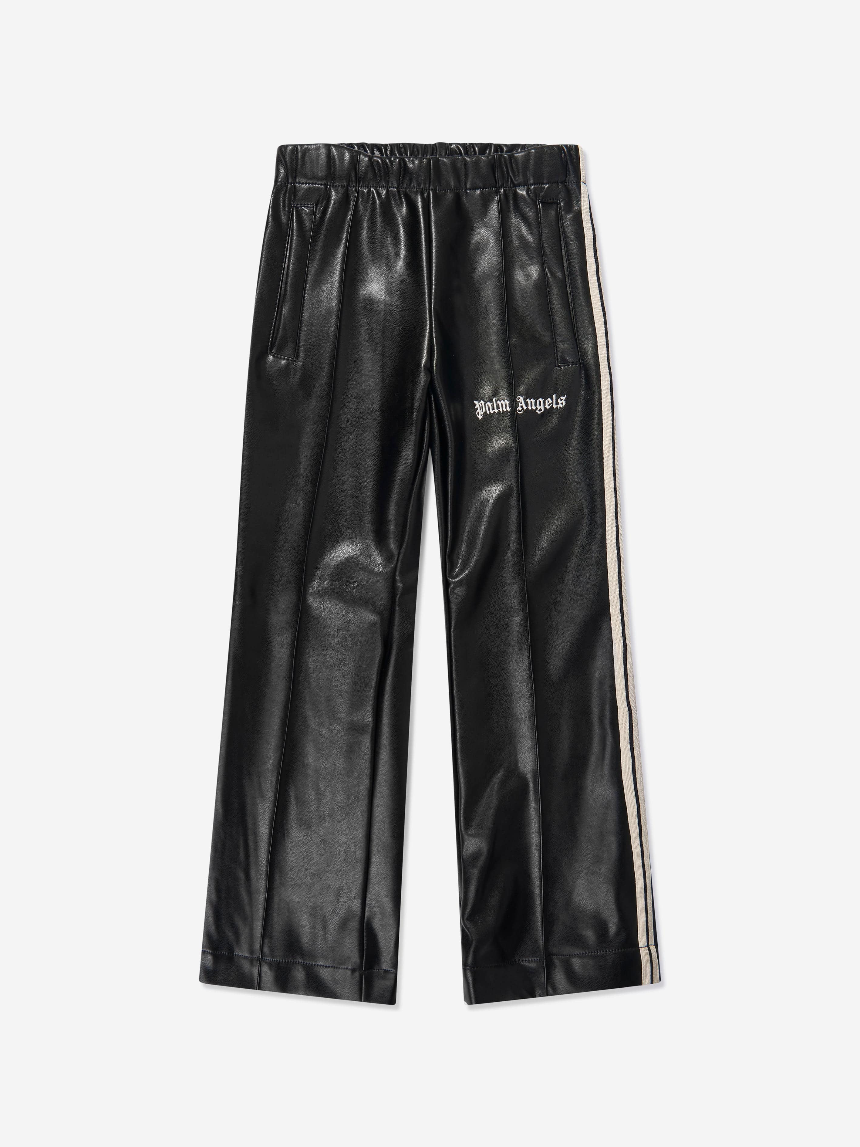 Girls Coated Track Flare Pants in Black