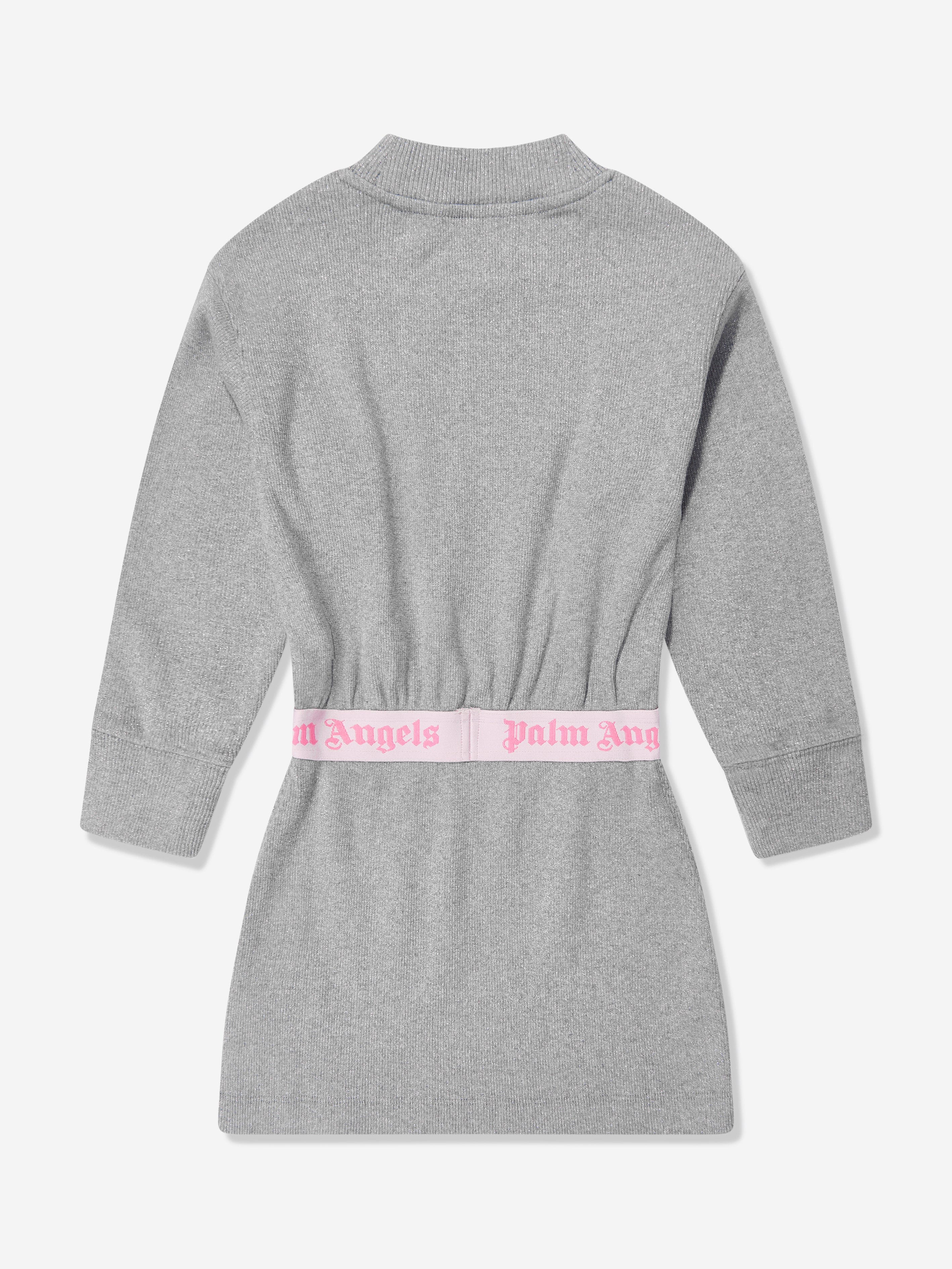 Palm Angels Girls Logo Band Lurex Dress in Silver