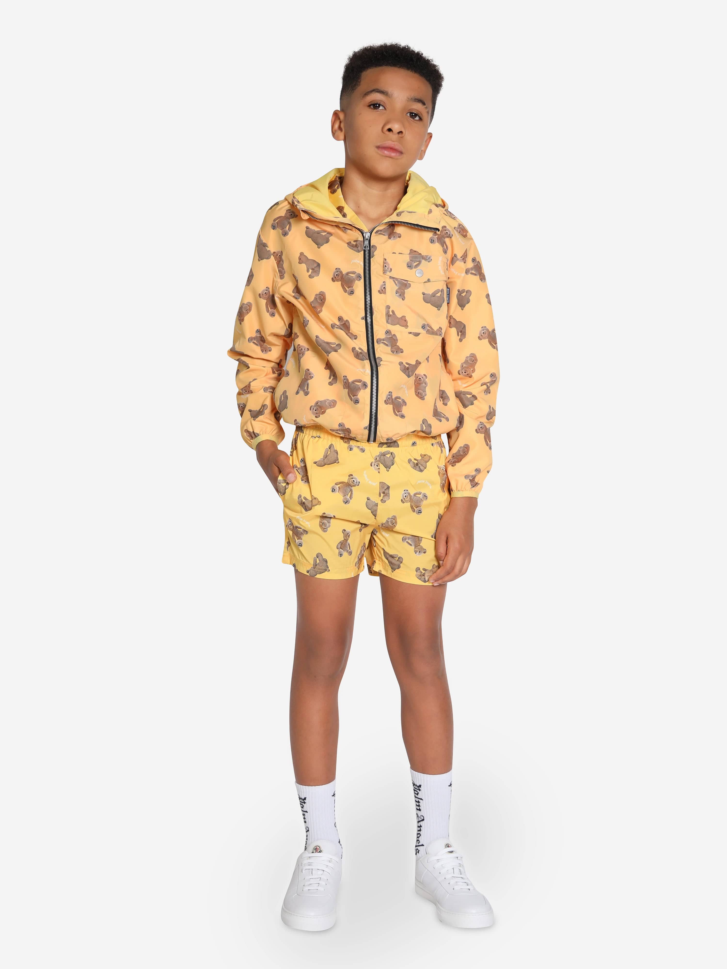 Palm Angels Boys AOP PA Bears Windbreaker in Yellow