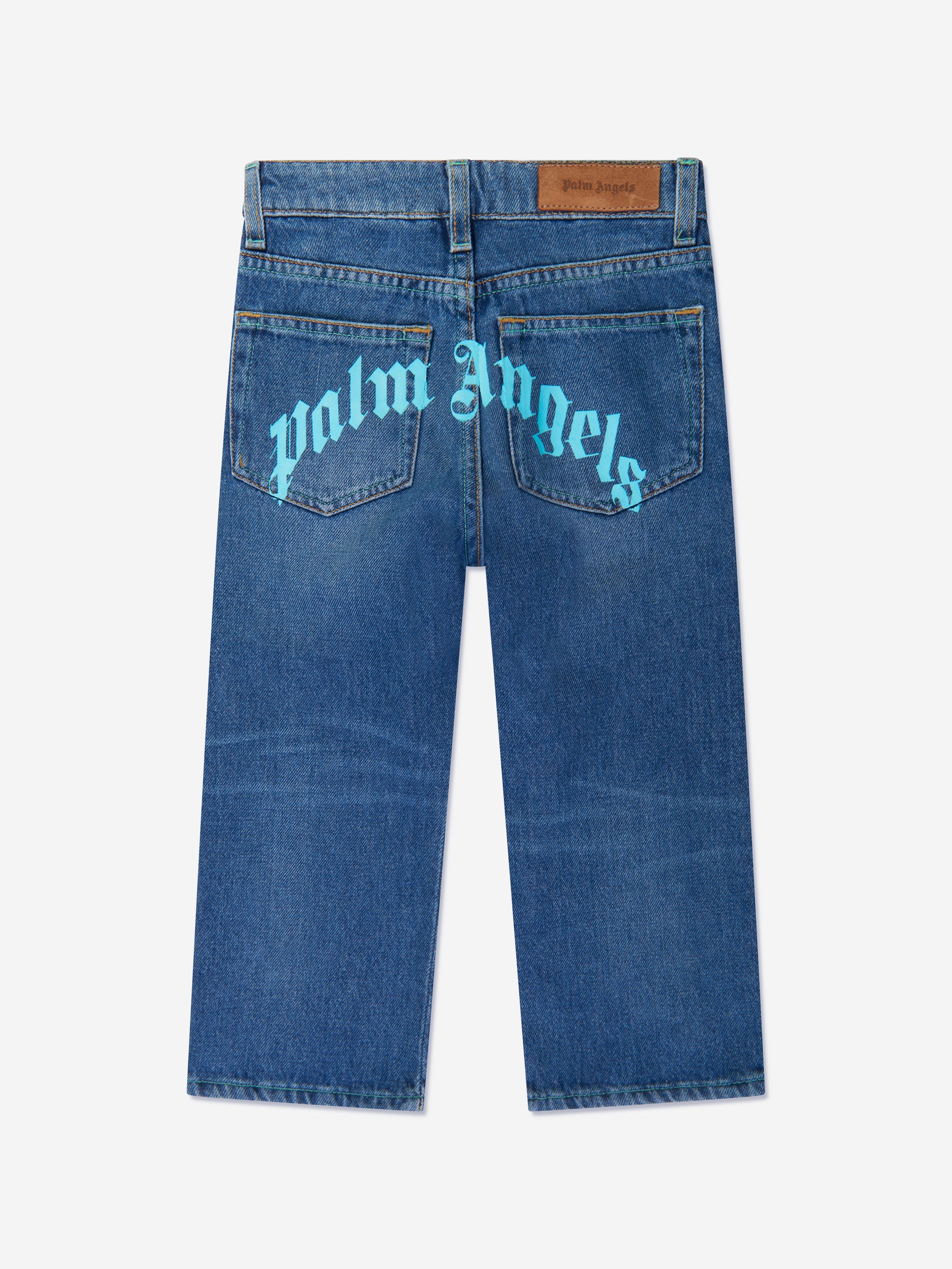 Palm Angels Boys Curved Stone Regular Jeans in Blue