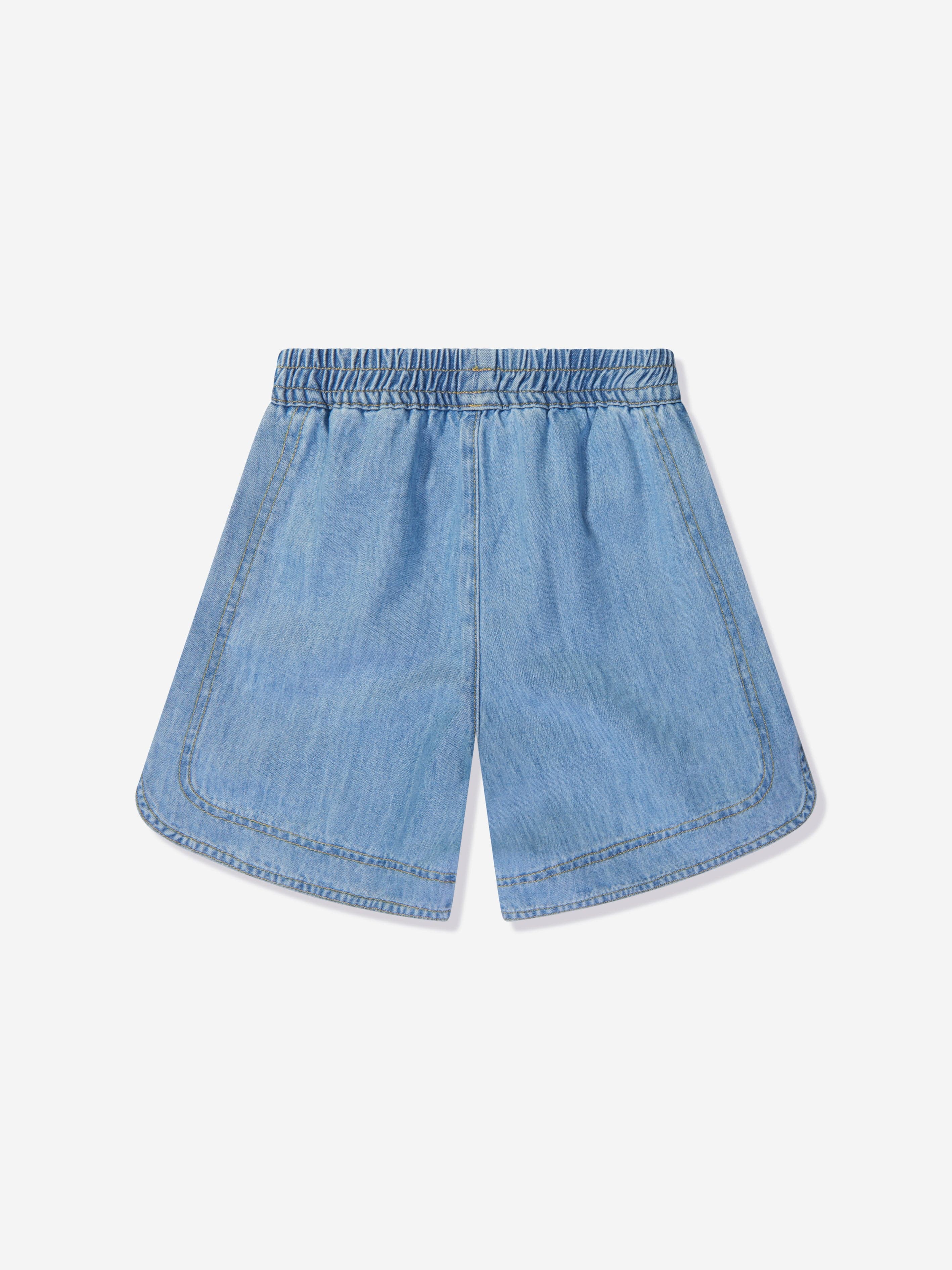 Palm Angels Boys Track Chambray Shorts in Blue