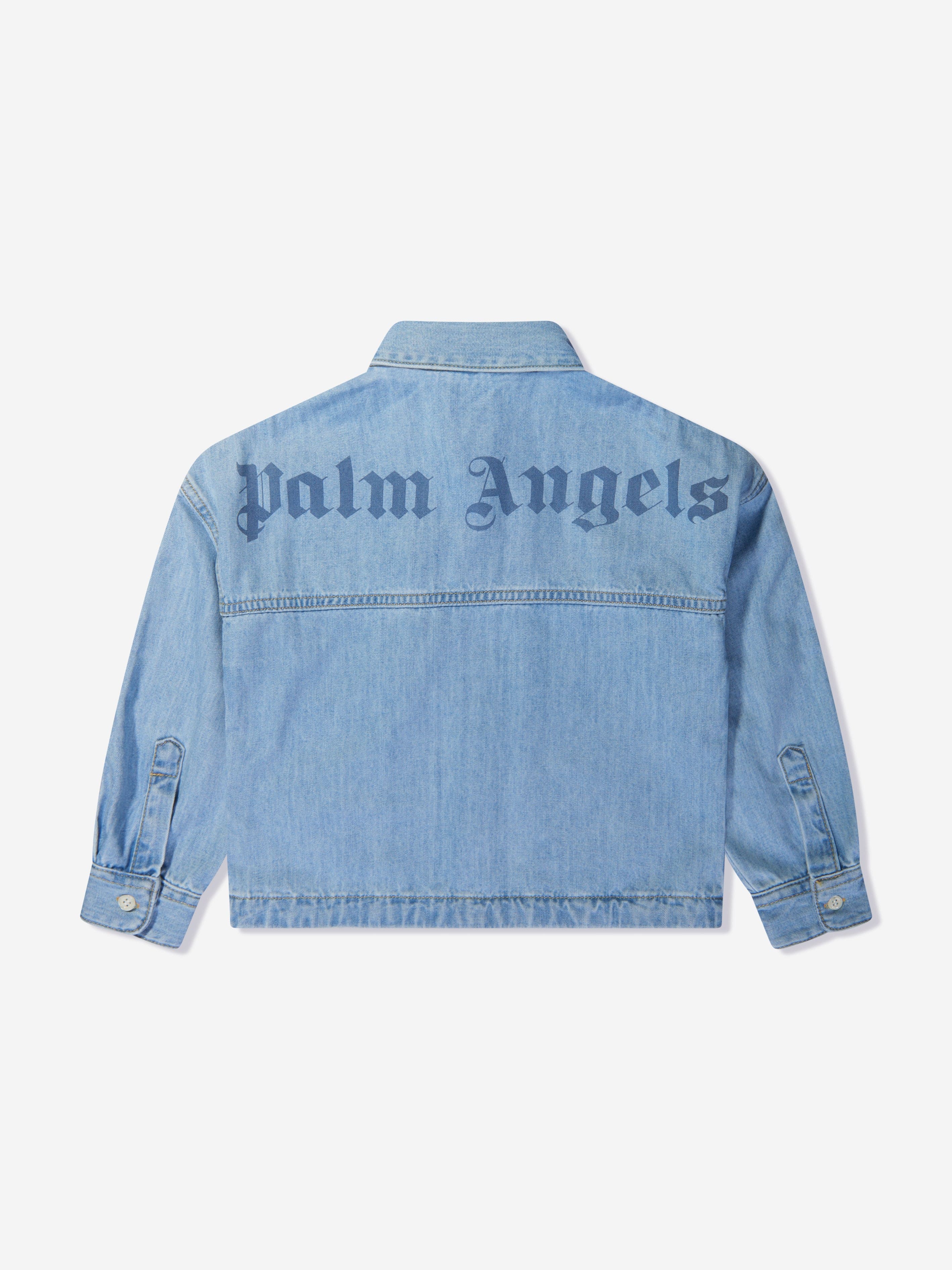 Palm Angels Boys Track Chambray Oversized Shirt in Blue