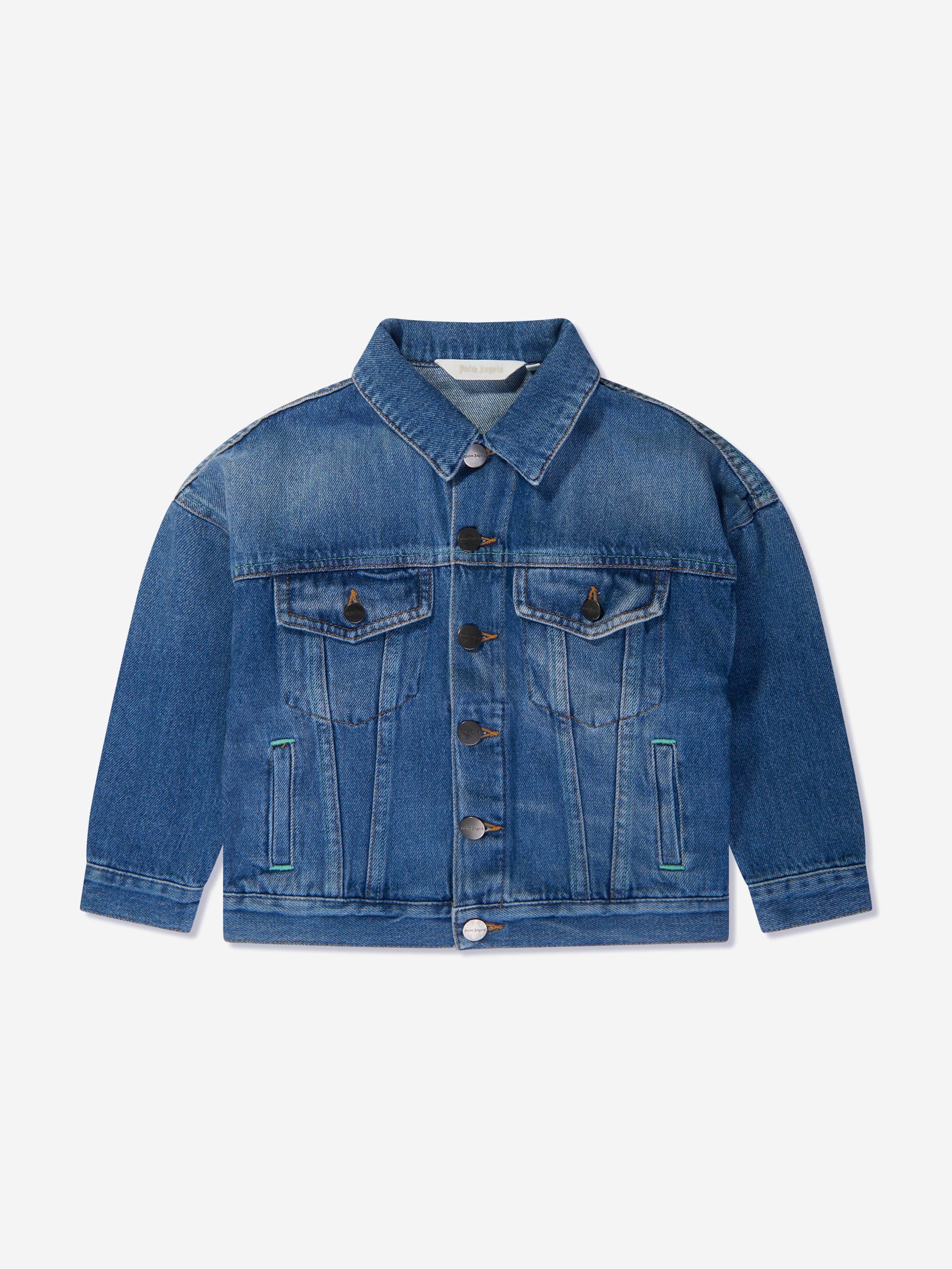 Palm Angels Boys Overlogo Denim Jacket in Blue