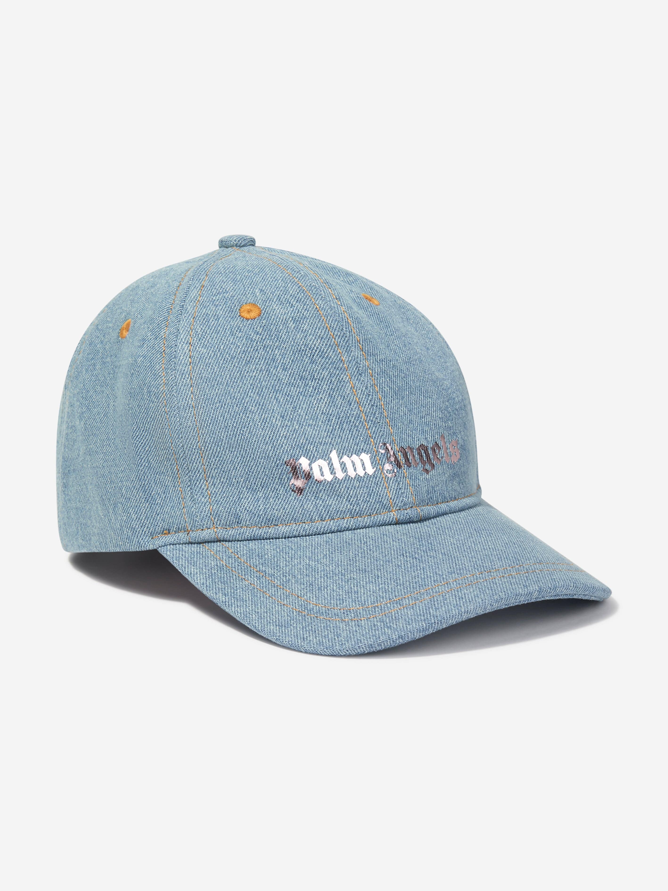 Palm Angels Girls Logo Stone Denim Baseball Cap in Blue