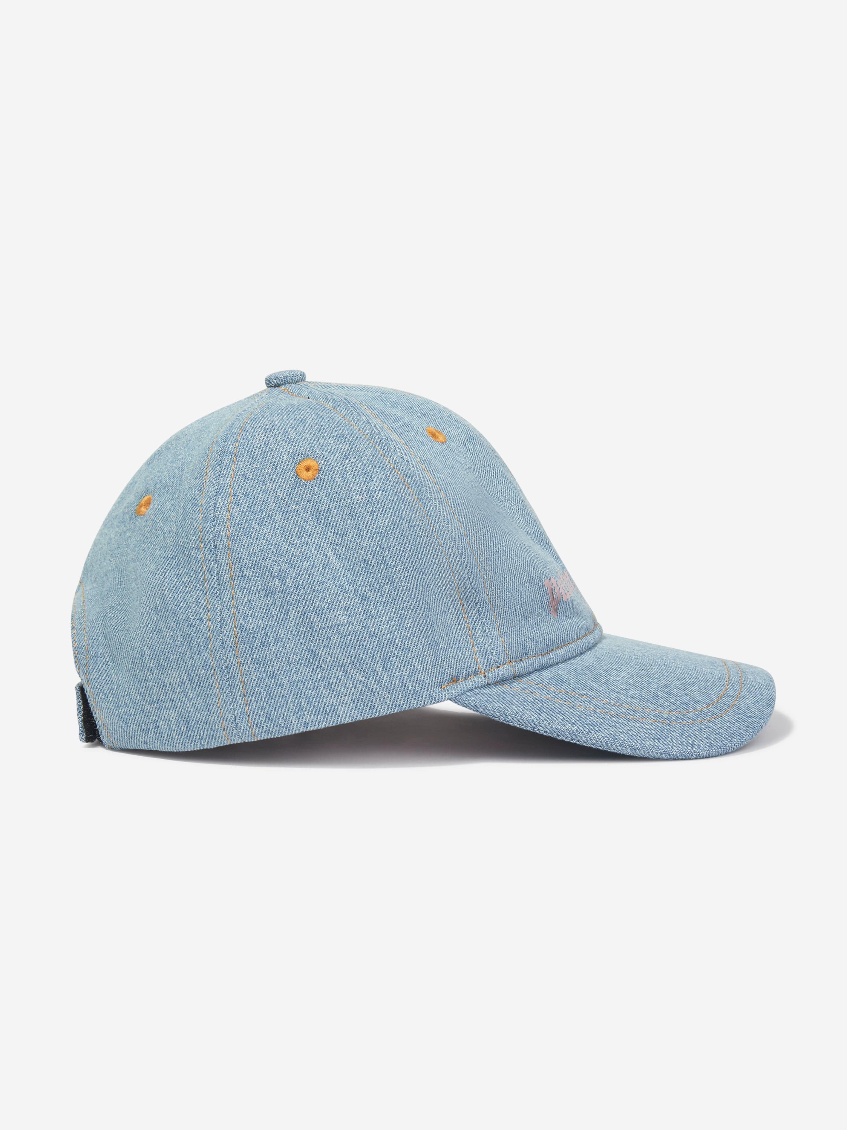 Palm Angels Girls Logo Stone Denim Baseball Cap in Blue