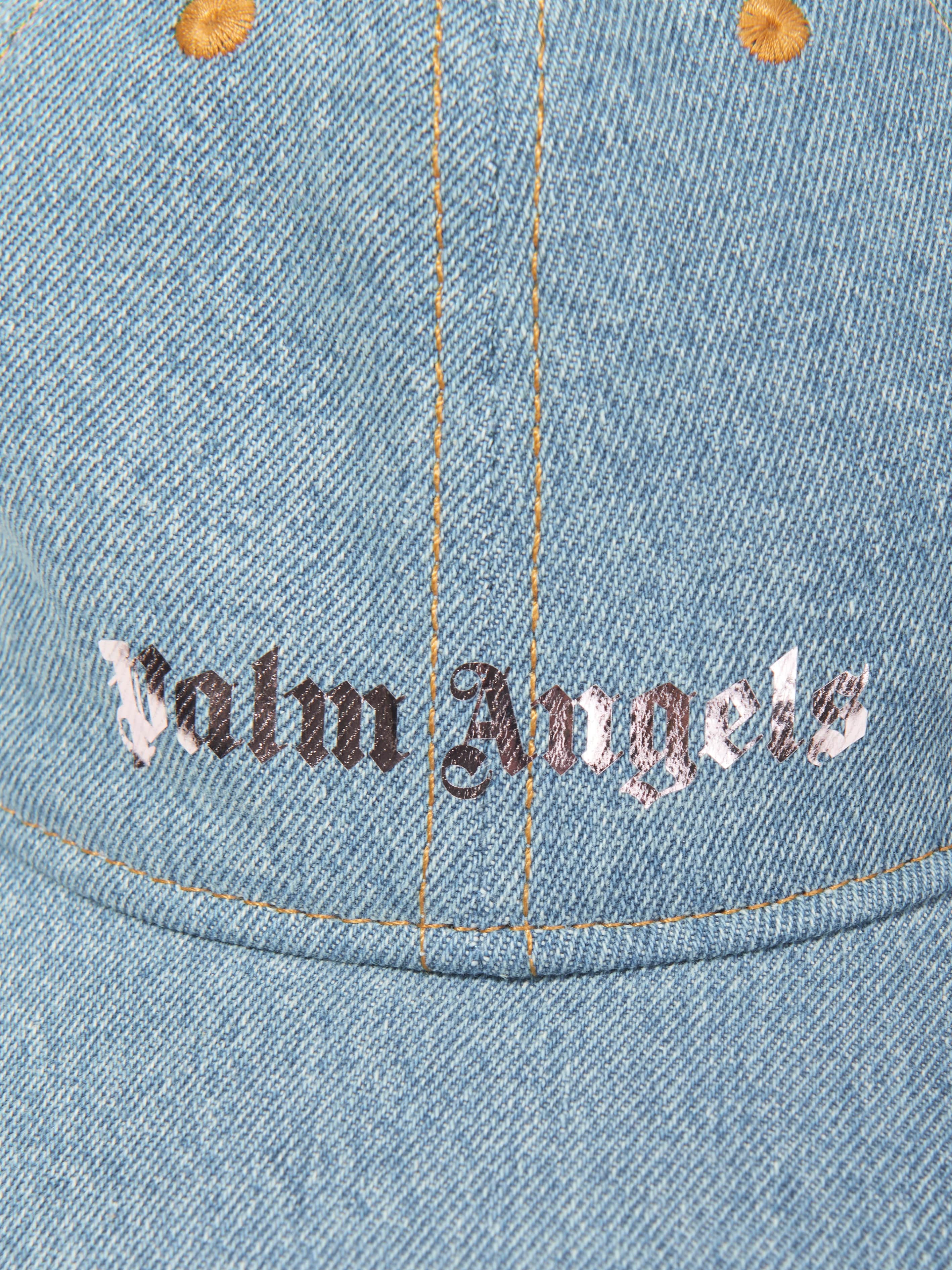 Palm Angels Girls Logo Stone Denim Baseball Cap in Blue