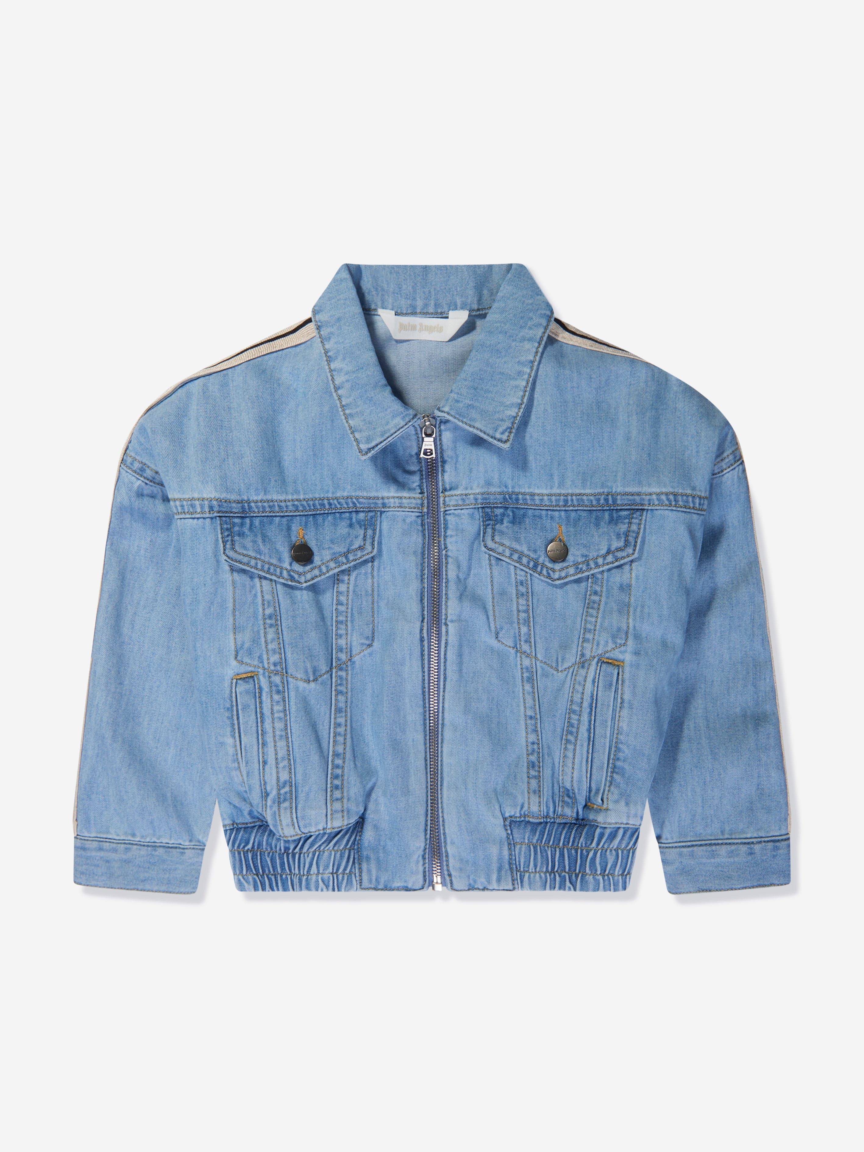 Palm Angels Girls Overlogo Track Chambray Jacket in Blue