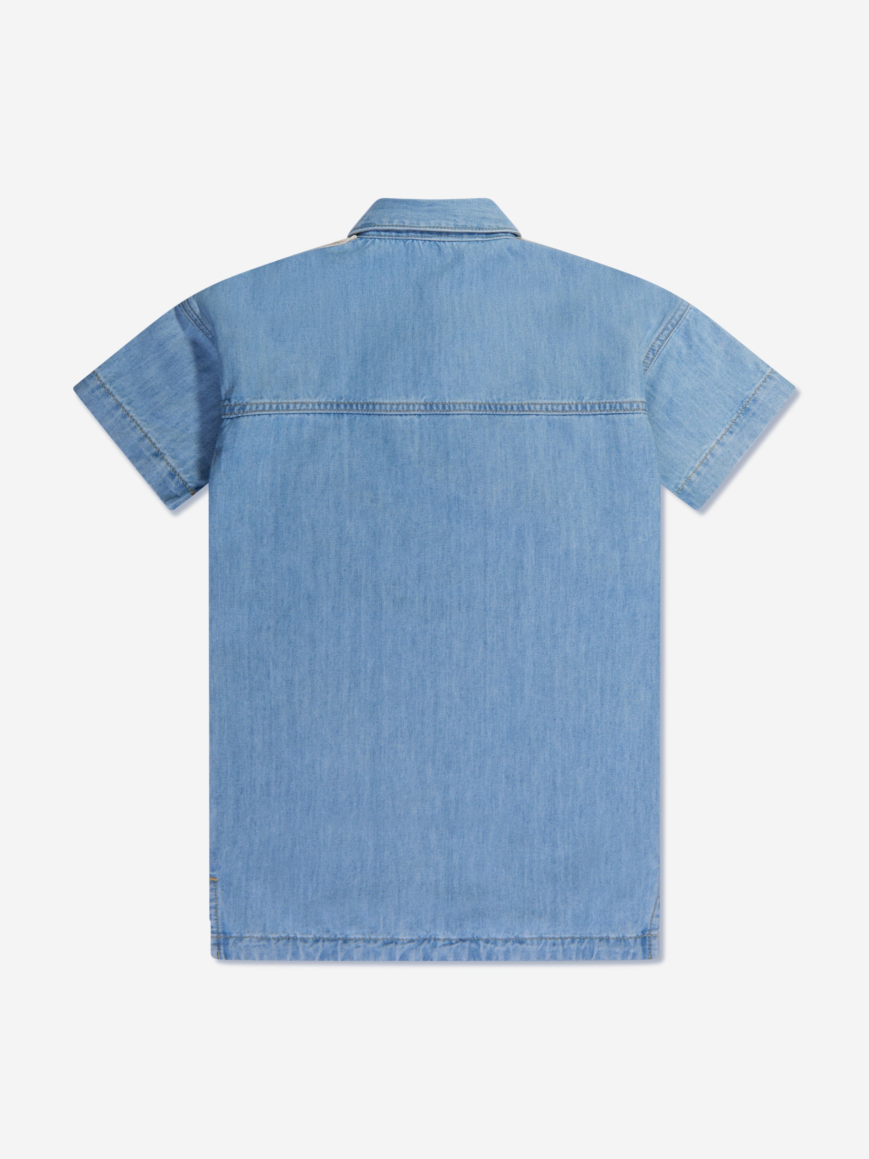 Palm Angels Girls Track Chambray Shirt Dress in Blue