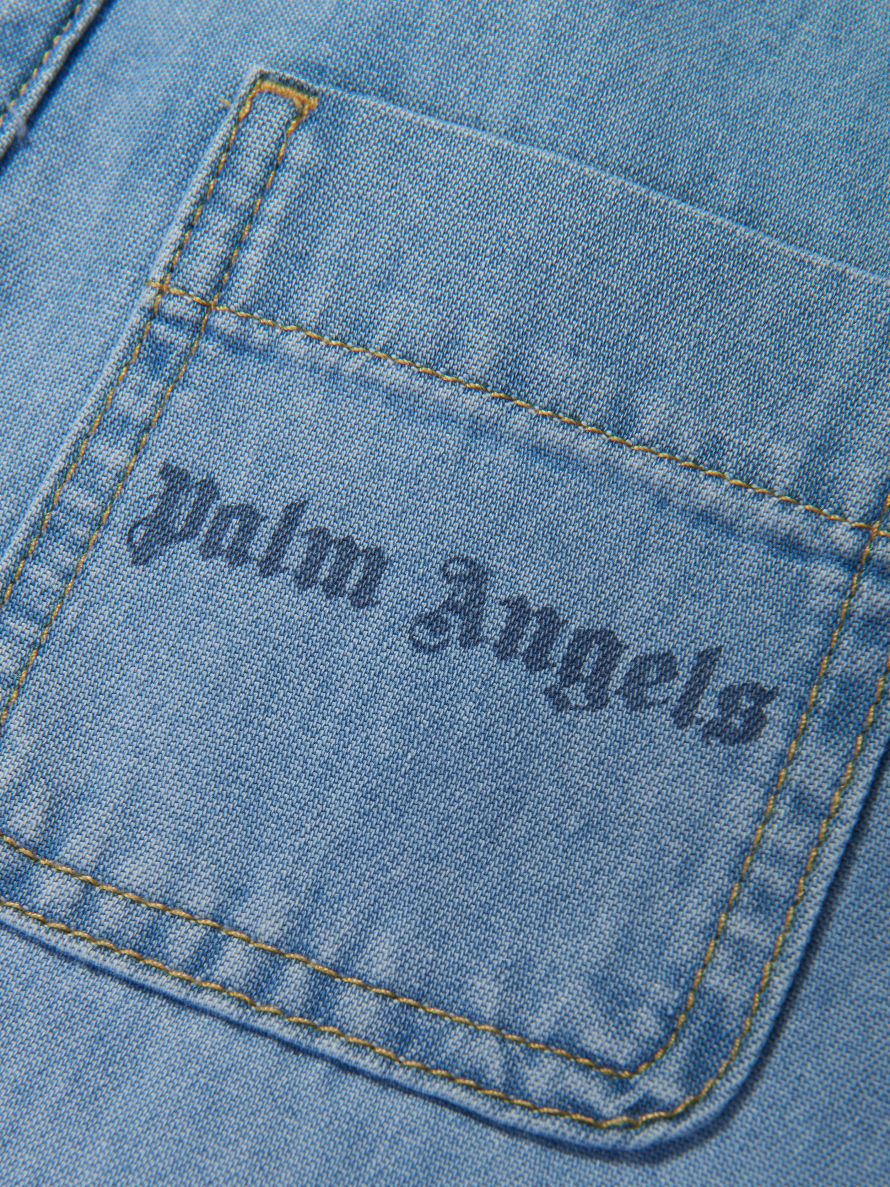 Palm Angels Girls Track Chambray Shirt Dress in Blue