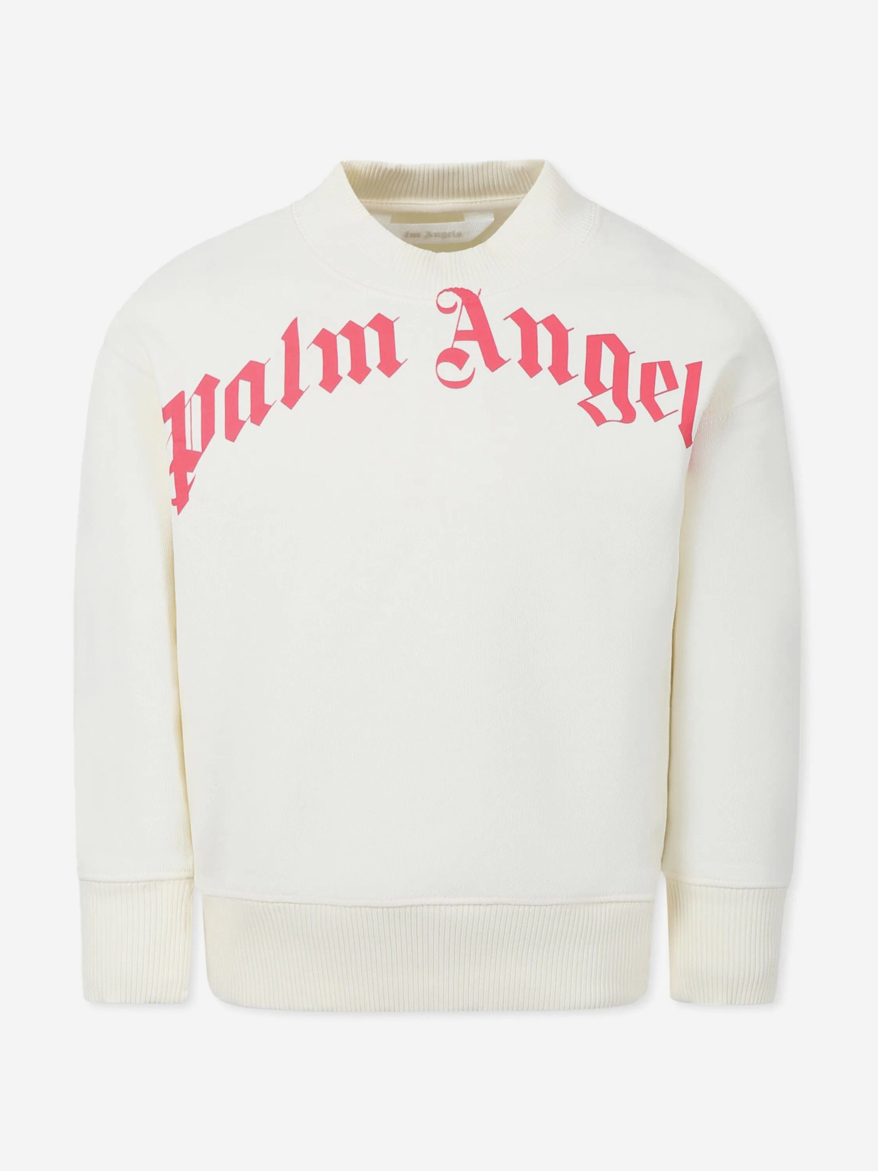 Palm Angels Girls Classic Curved Logo Sweatshirt in Ivory