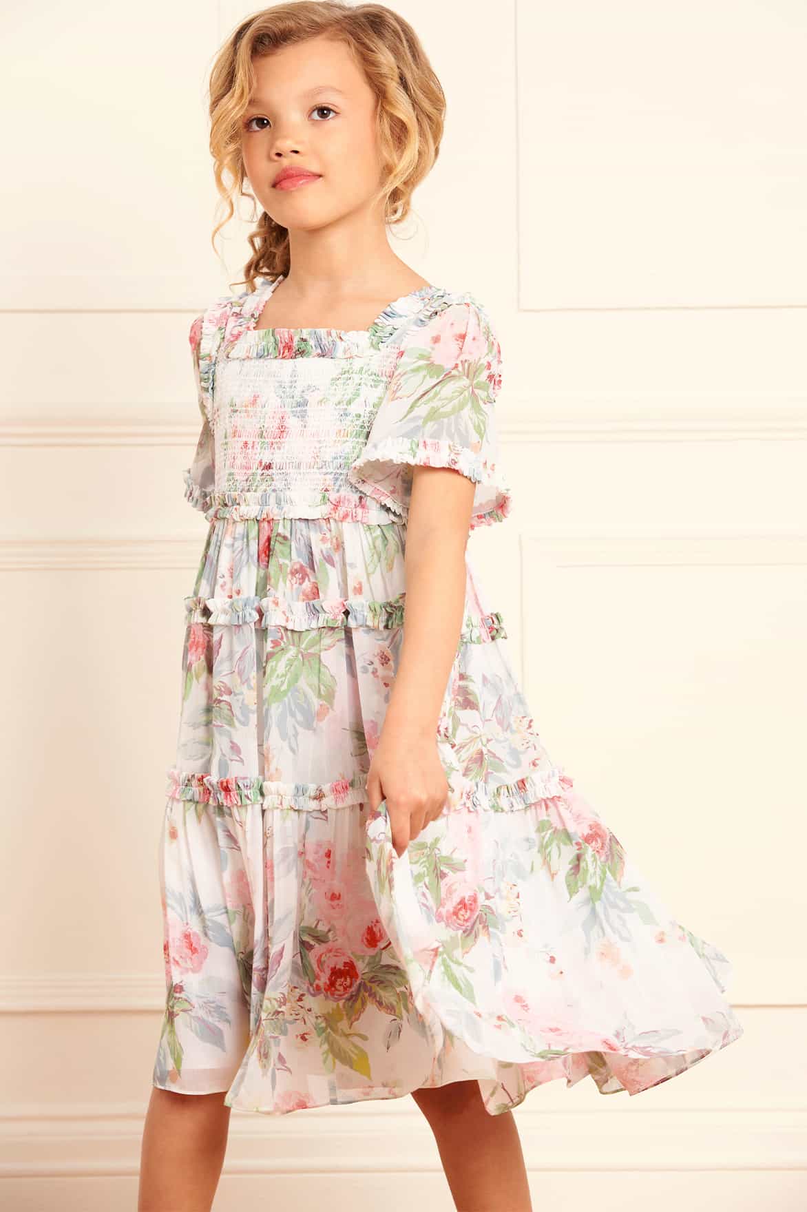 Needle & Thread Girls Paradise Garden Chiffon Smocked Dress in Multicolour