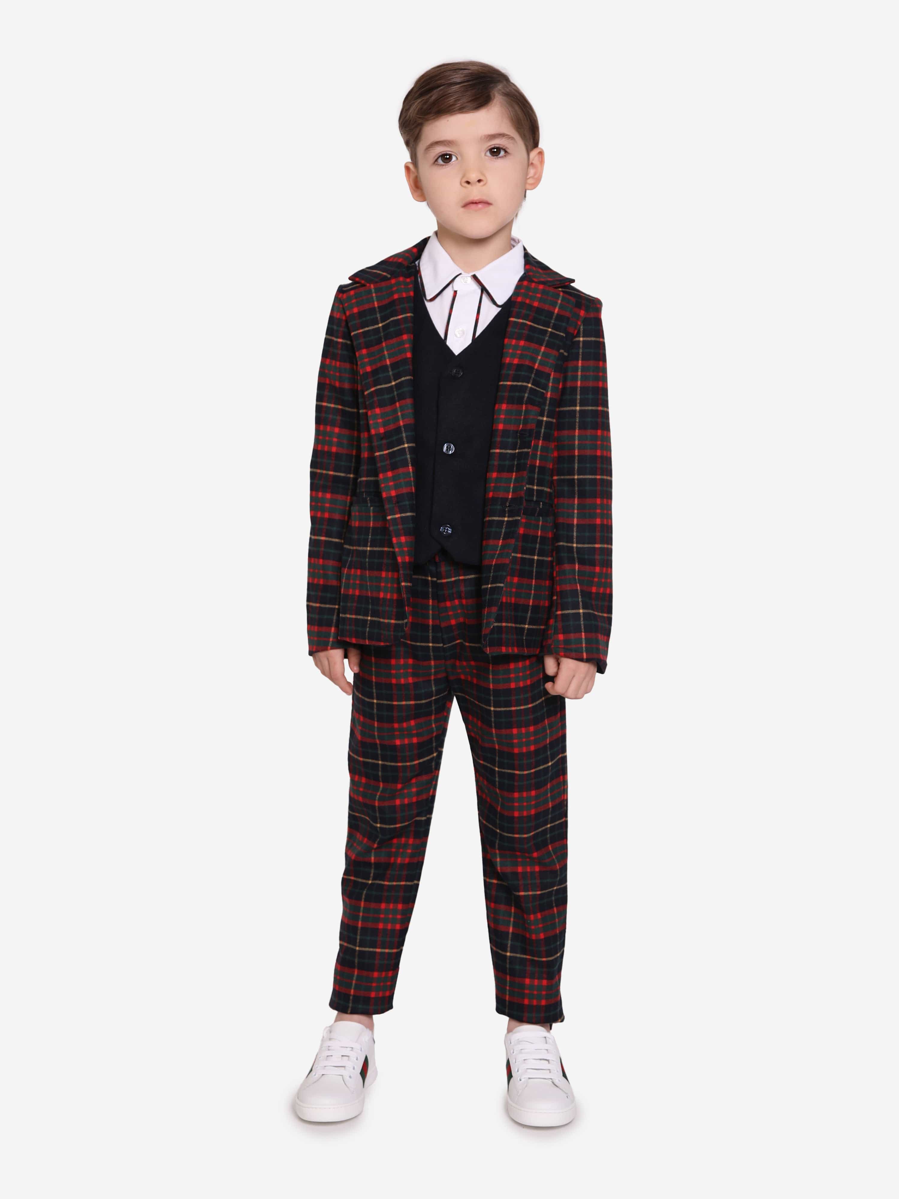 Patachou Boys Tartan Trousers in Navy