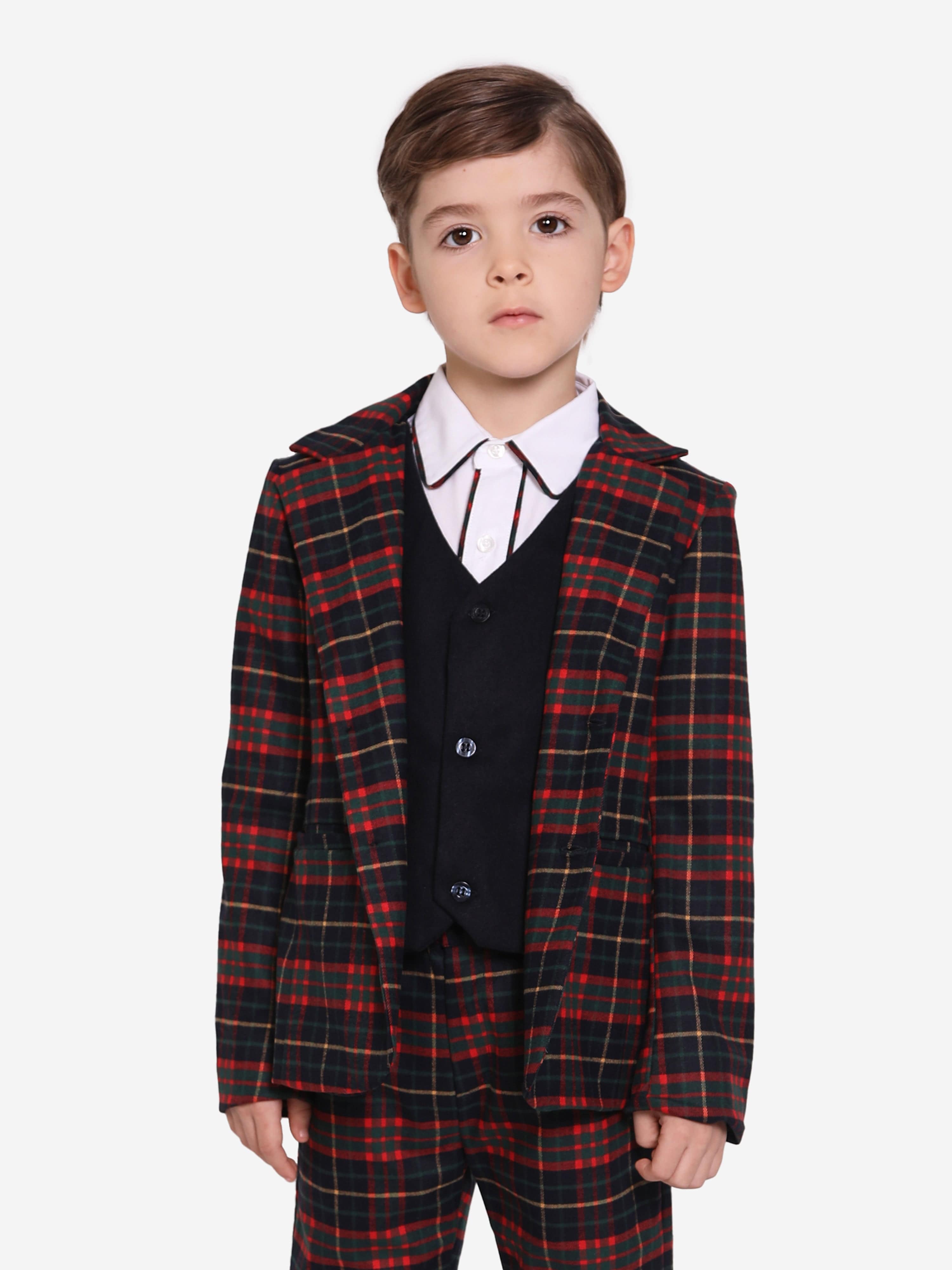 Patachou Boys Tartan Blazer in Navy