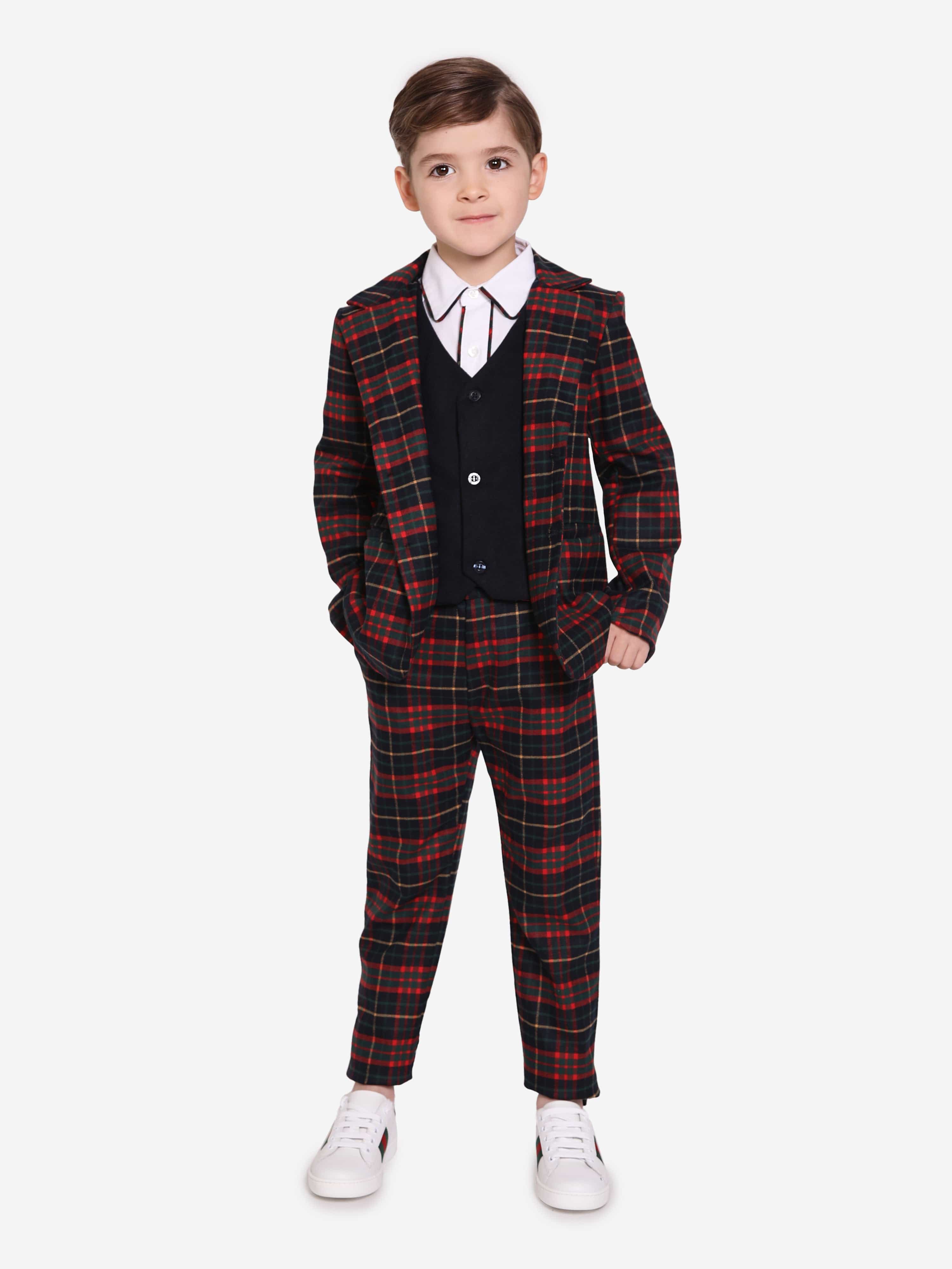 Patachou Boys Tartan Blazer in Navy