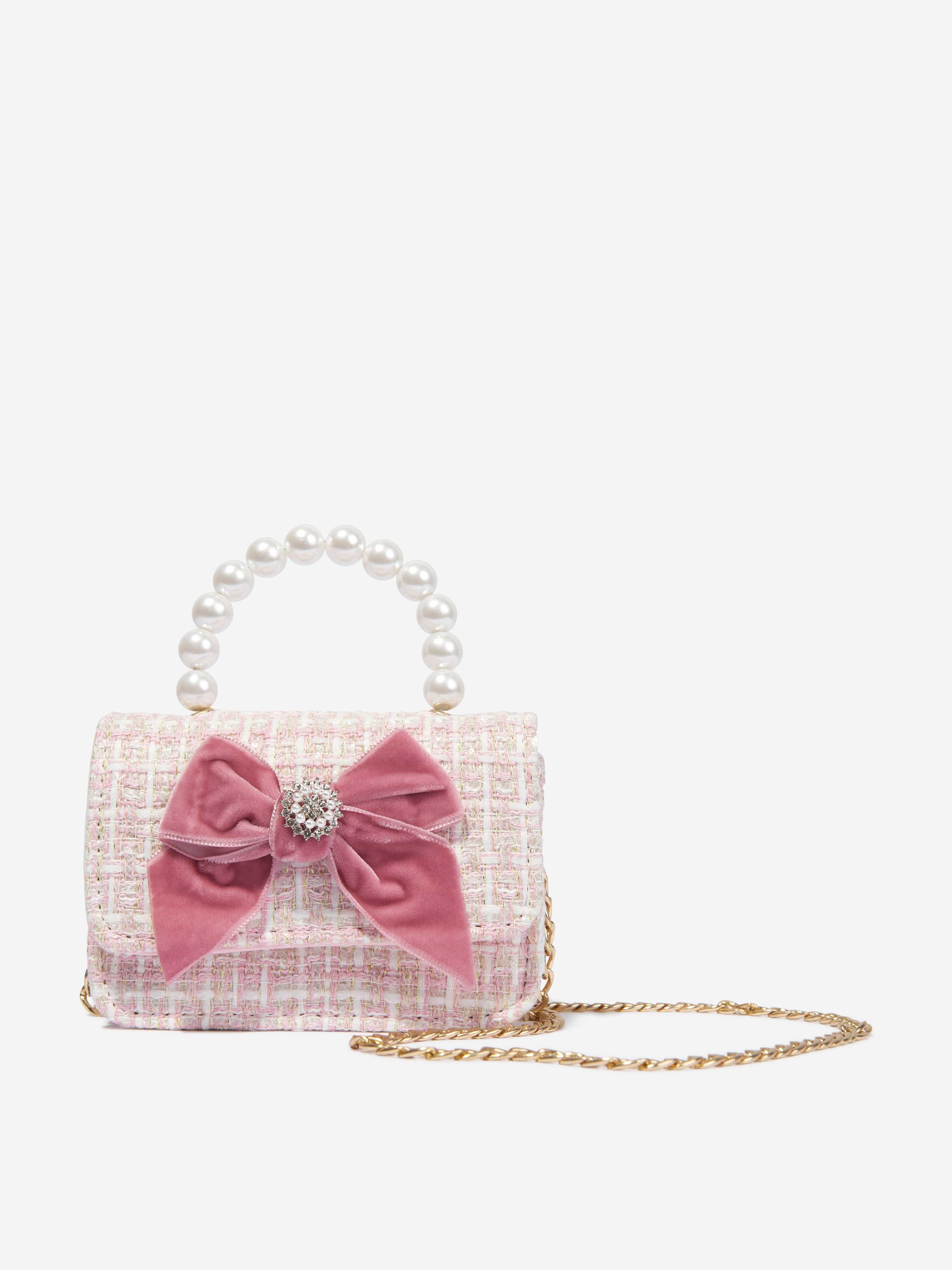 Patachou Girls Tweed Bow Bag in Pink