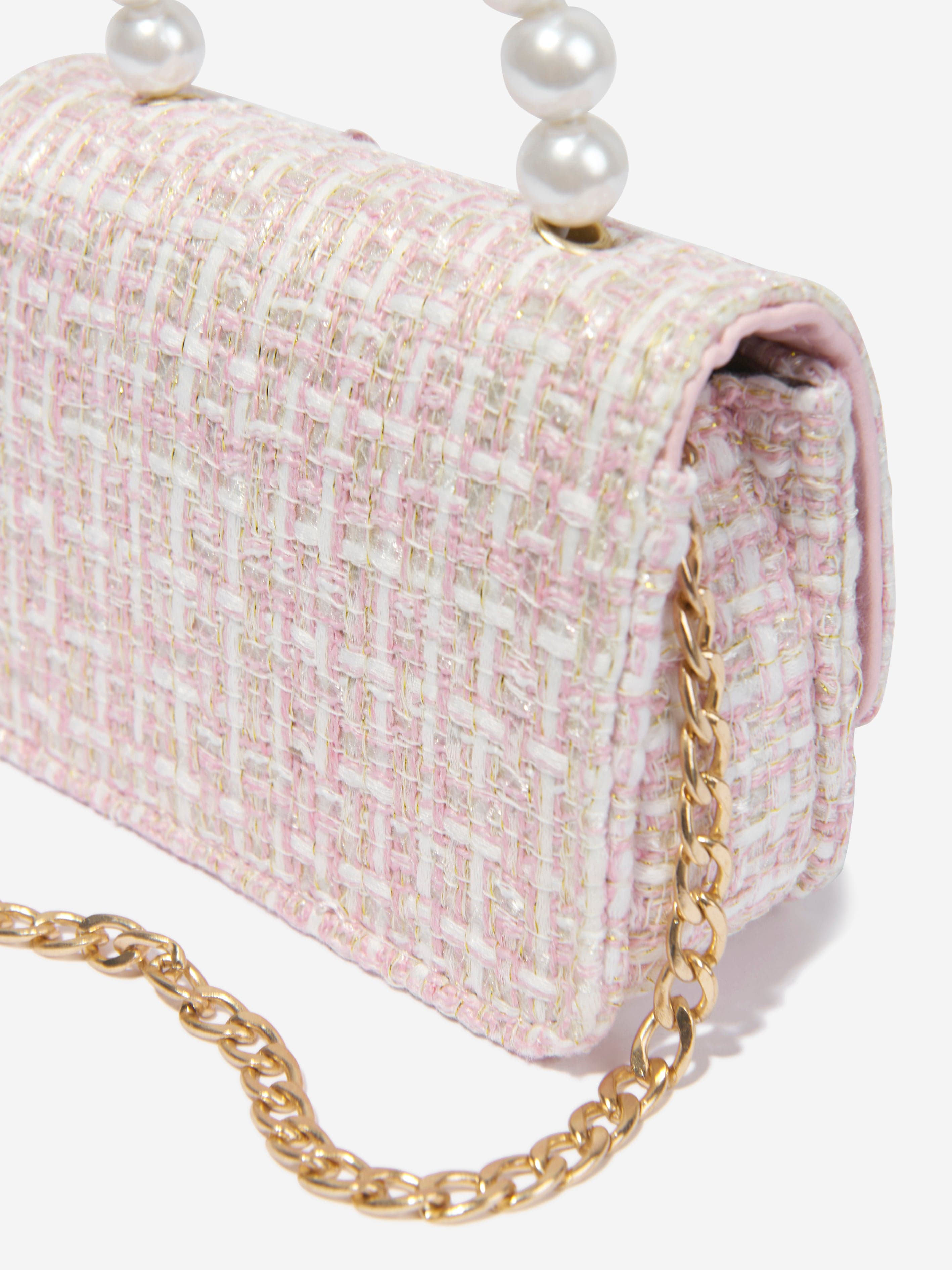 Patachou Girls Tweed Bow Bag in Pink