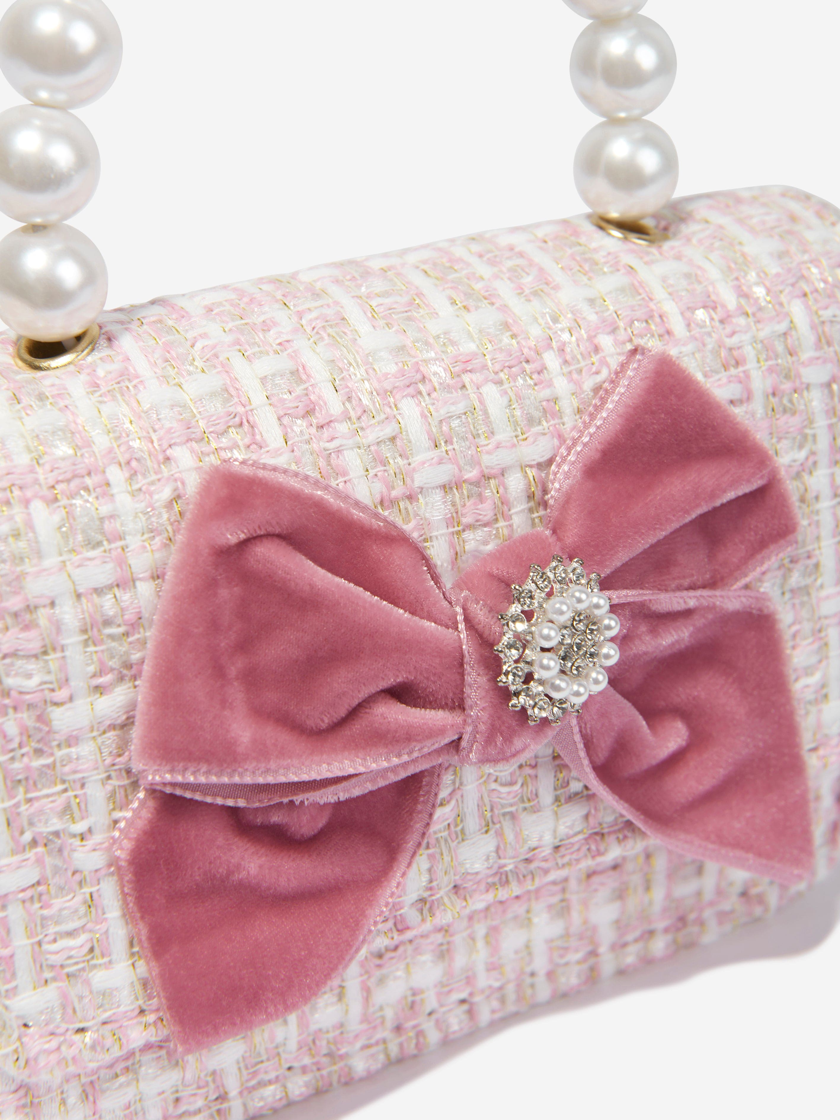 Patachou Girls Tweed Bow Bag in Pink