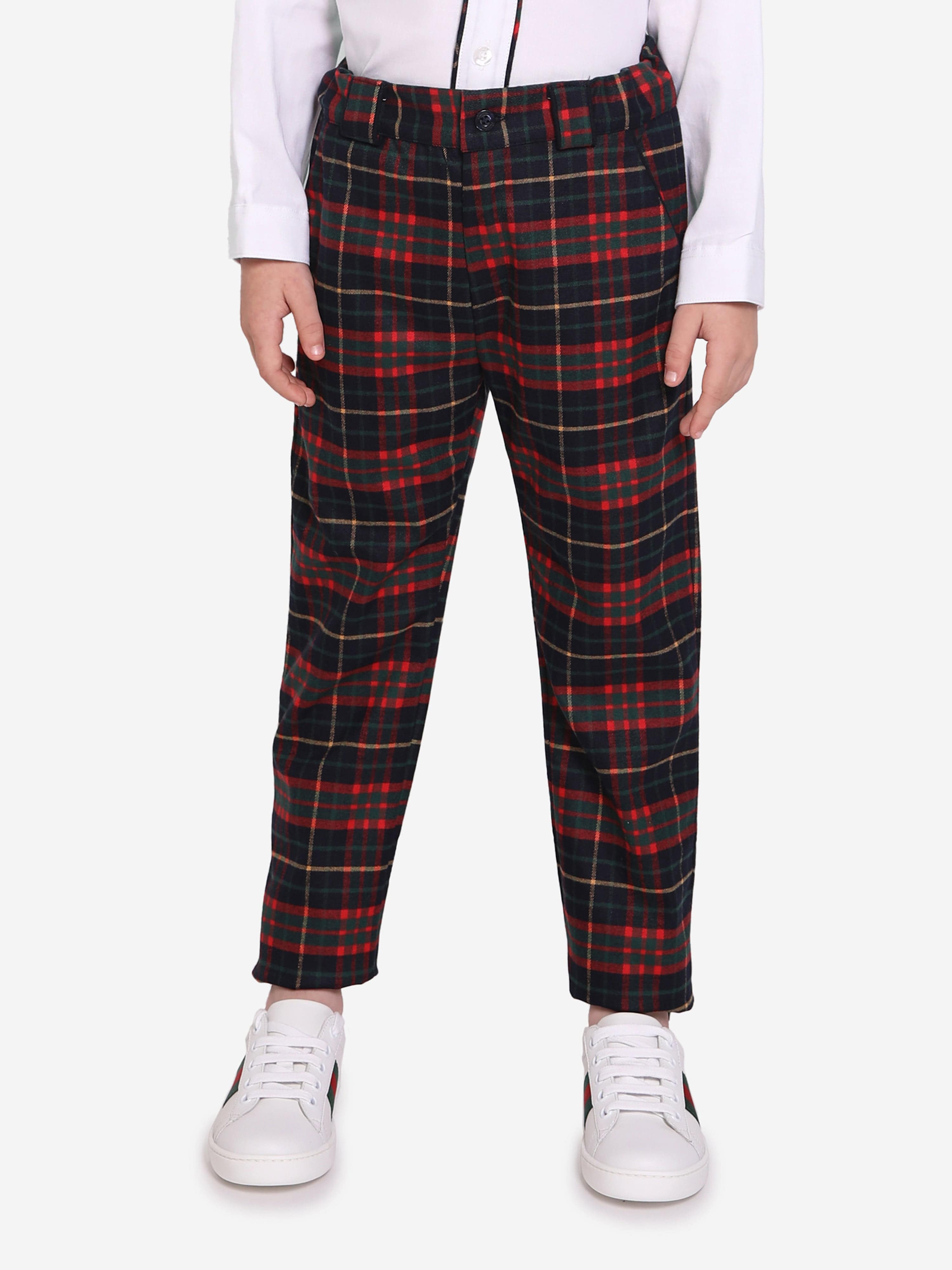 Patachou Boys Tartan Trousers in Navy