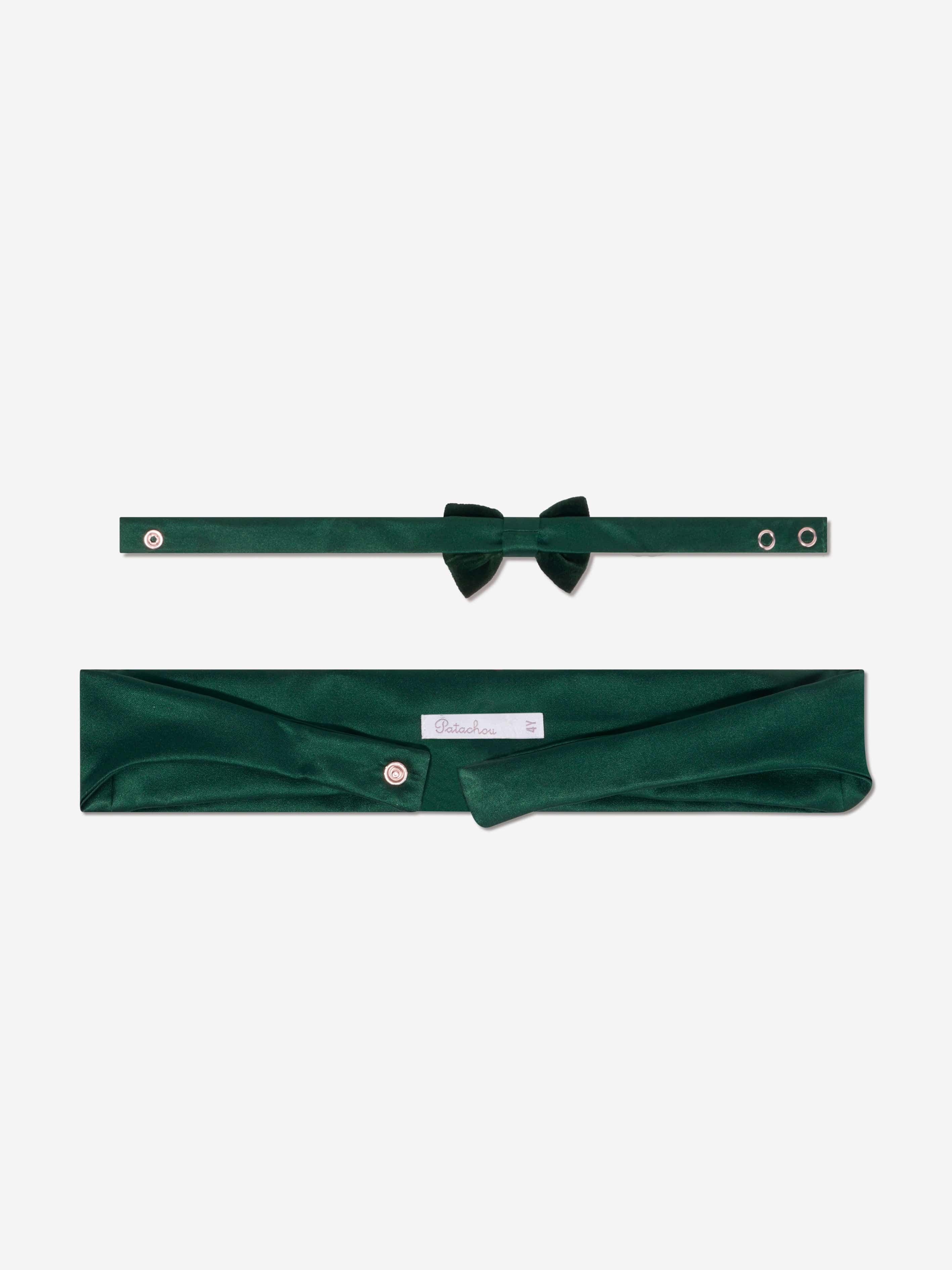 Patachou Boys Velvet Bow Tie in Green