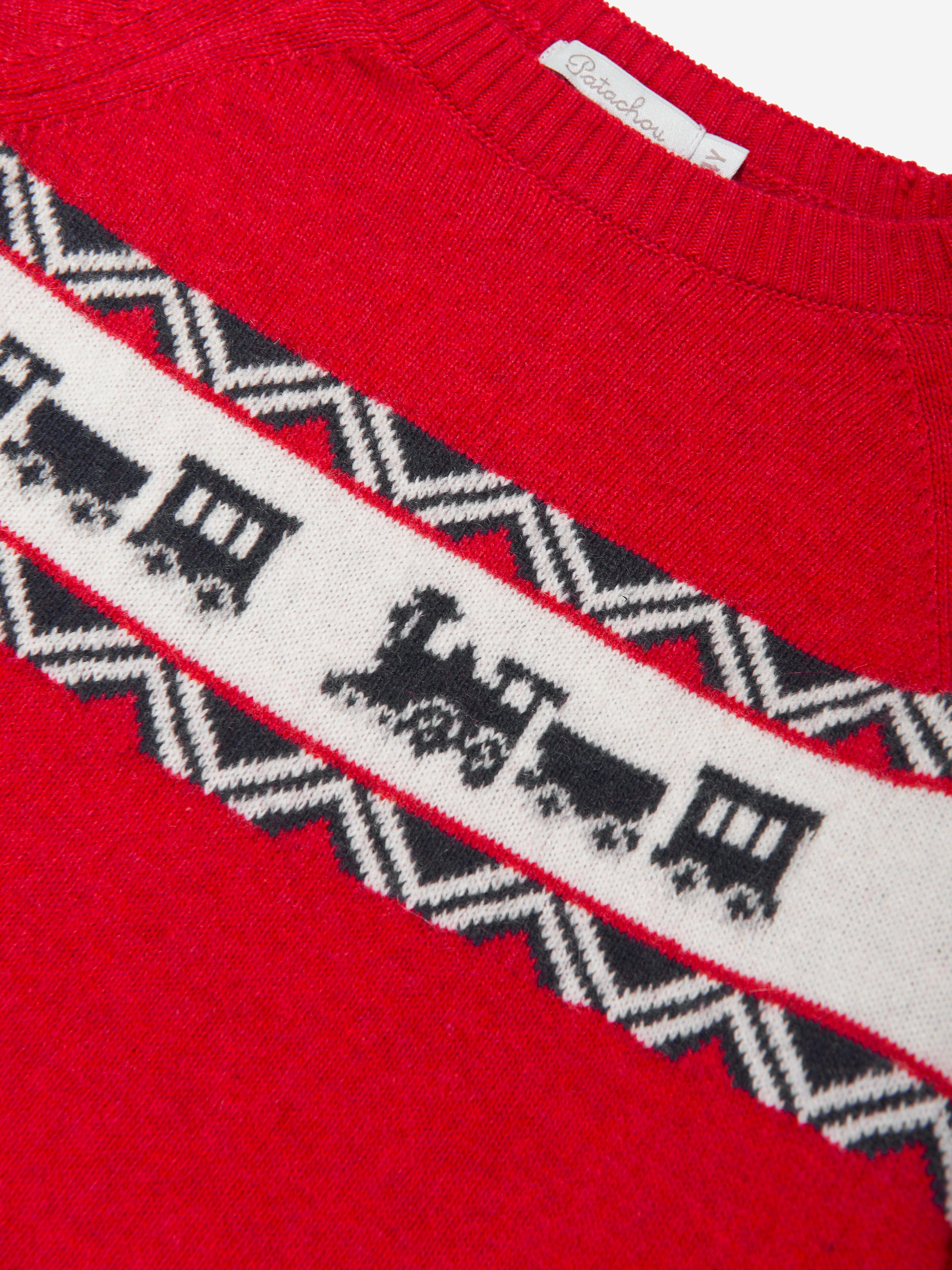 Patachou Boys Wool Knit Train Jumper in Red