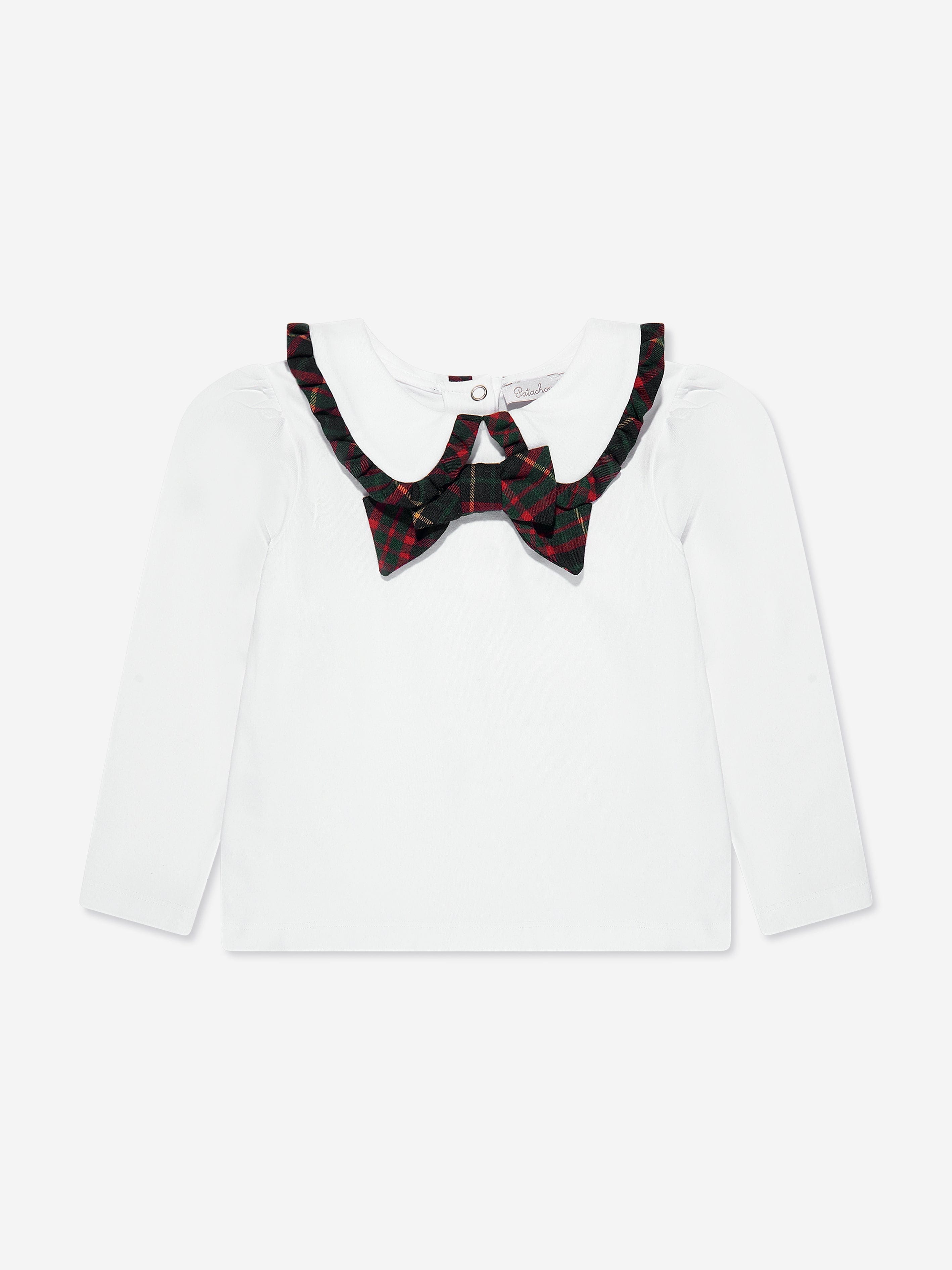 Patachou Girls Long Sleeve Tartan Bow T-Shirt in White