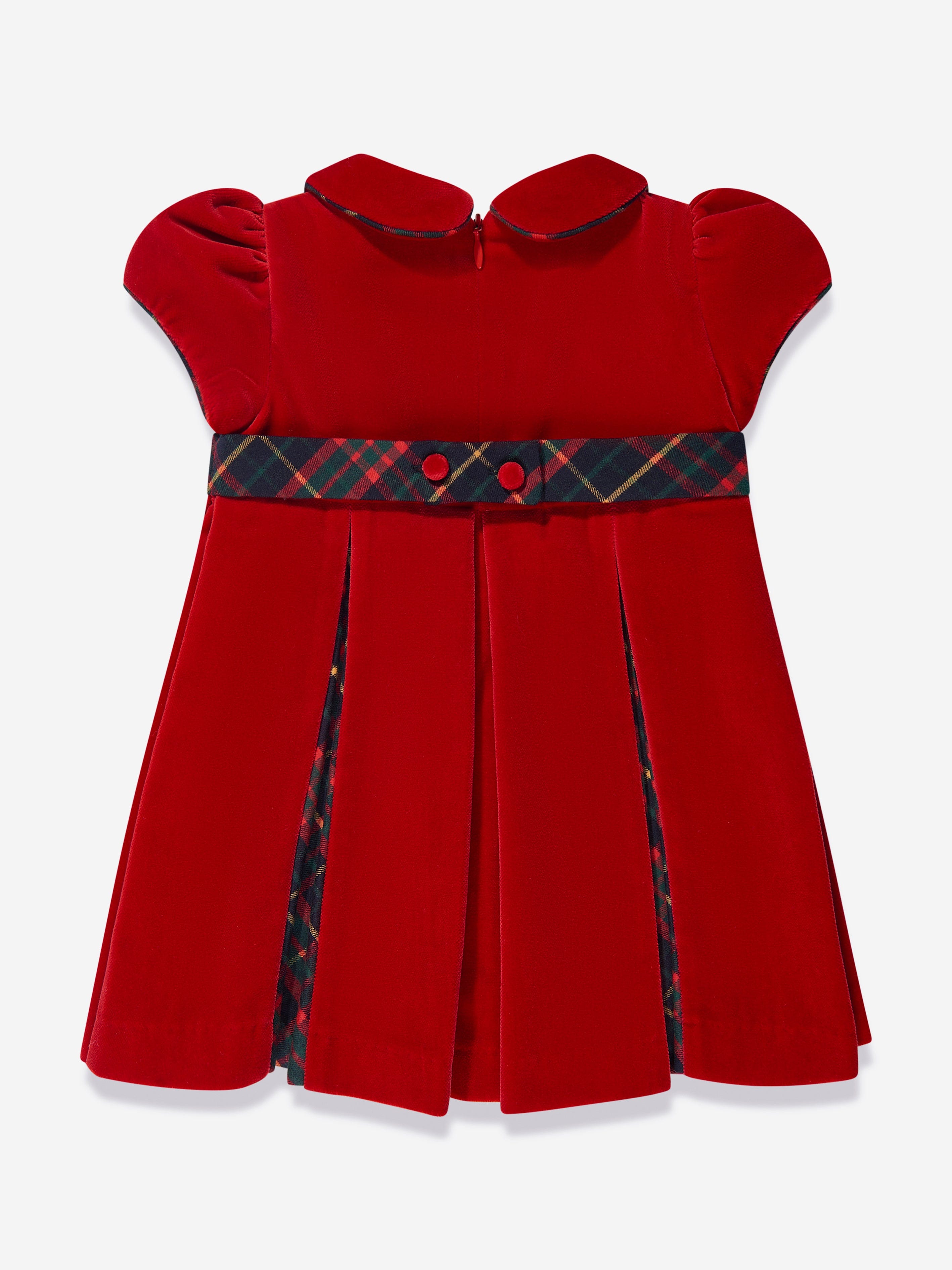 Patachou Baby Girls Velvet Tartan Dress in Red