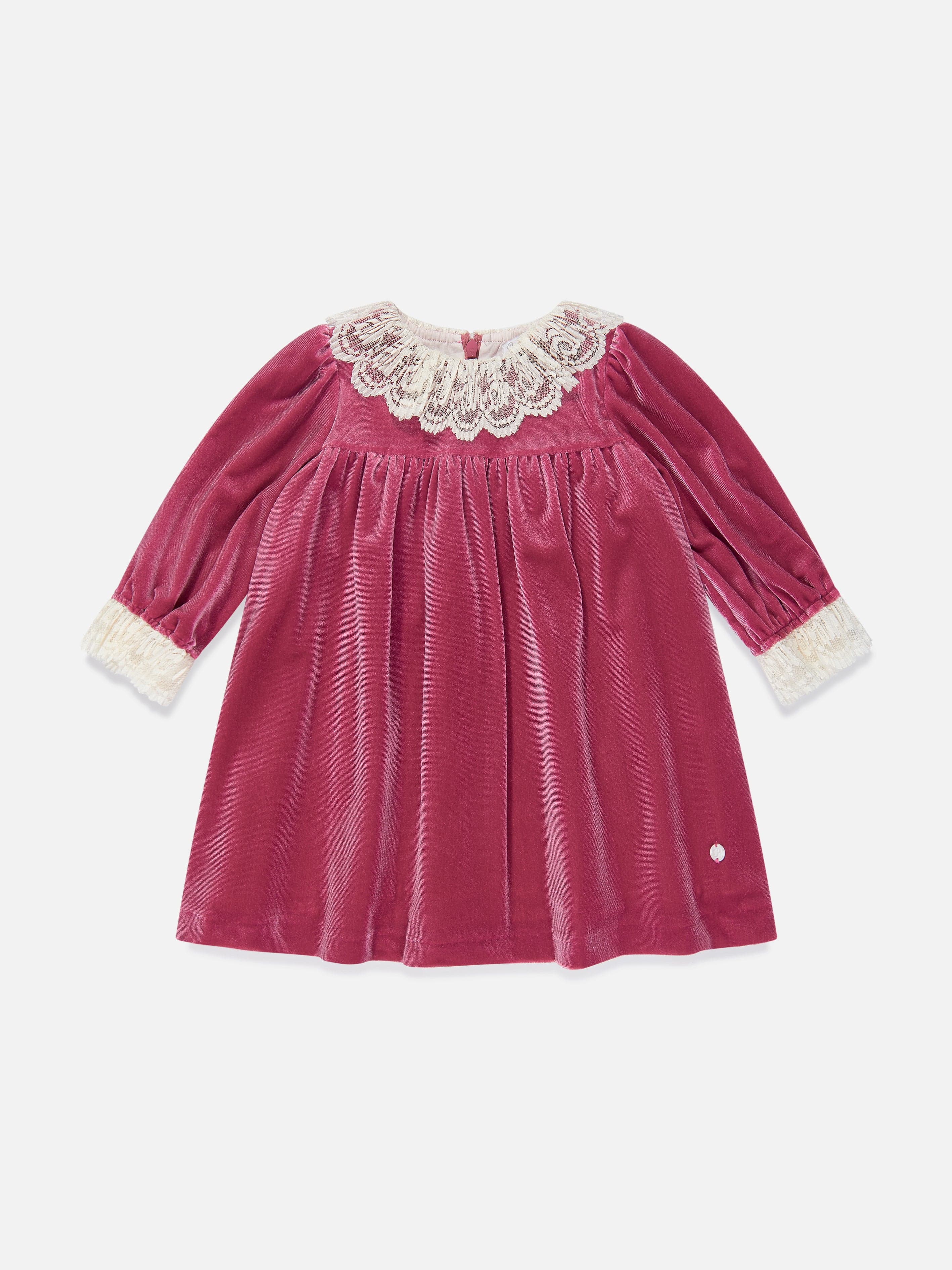 Patachou Baby Girls Velvet Lace Trim Dress in Pink