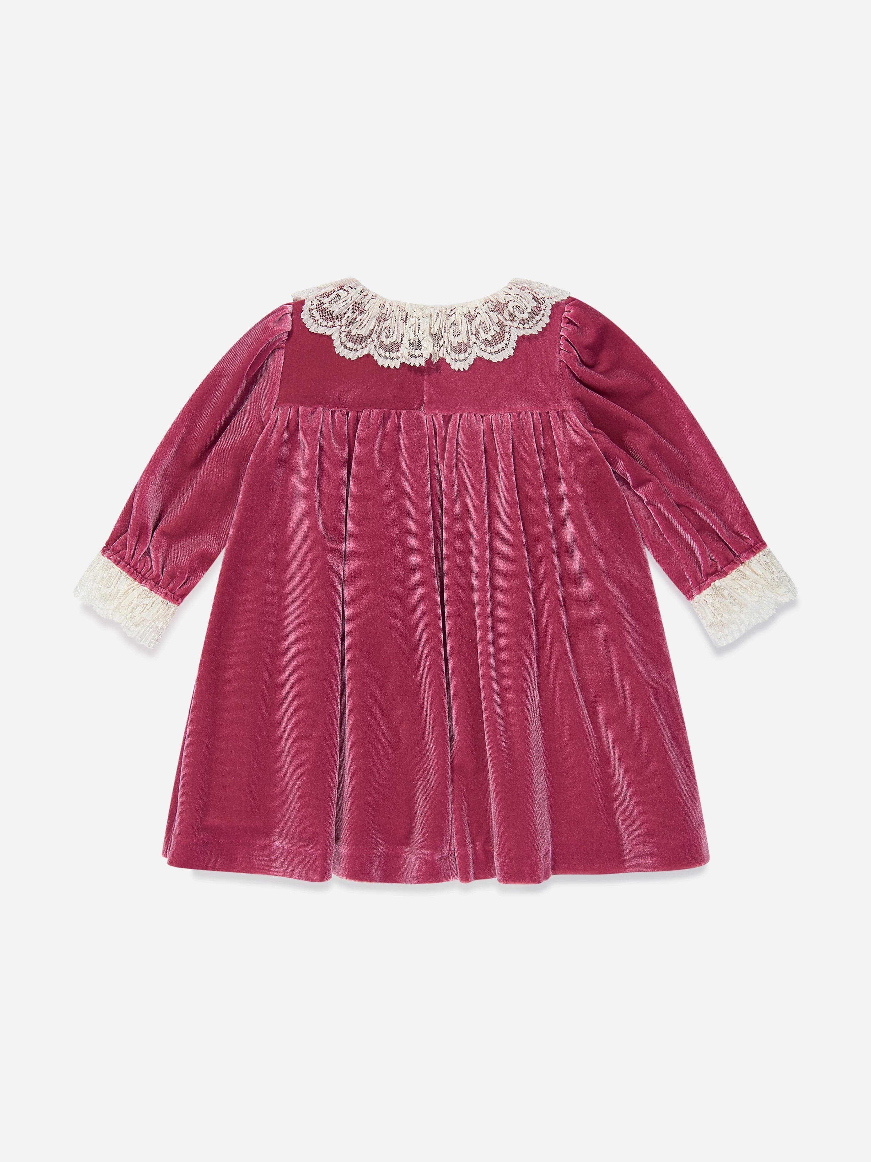 Patachou Baby Girls Velvet Lace Trim Dress in Pink