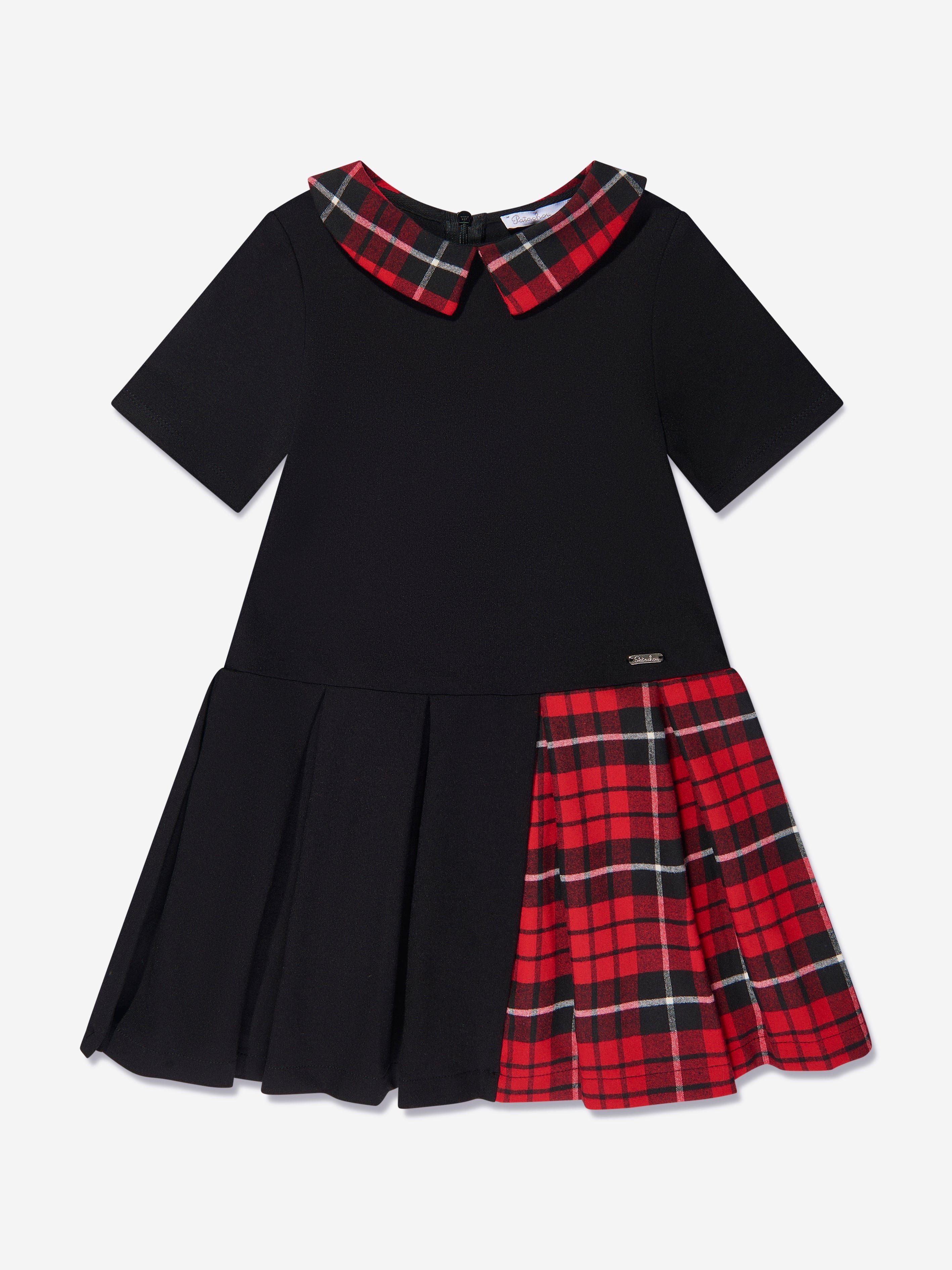 Patachou Girls Tartan Trim Pleated Dress in Black