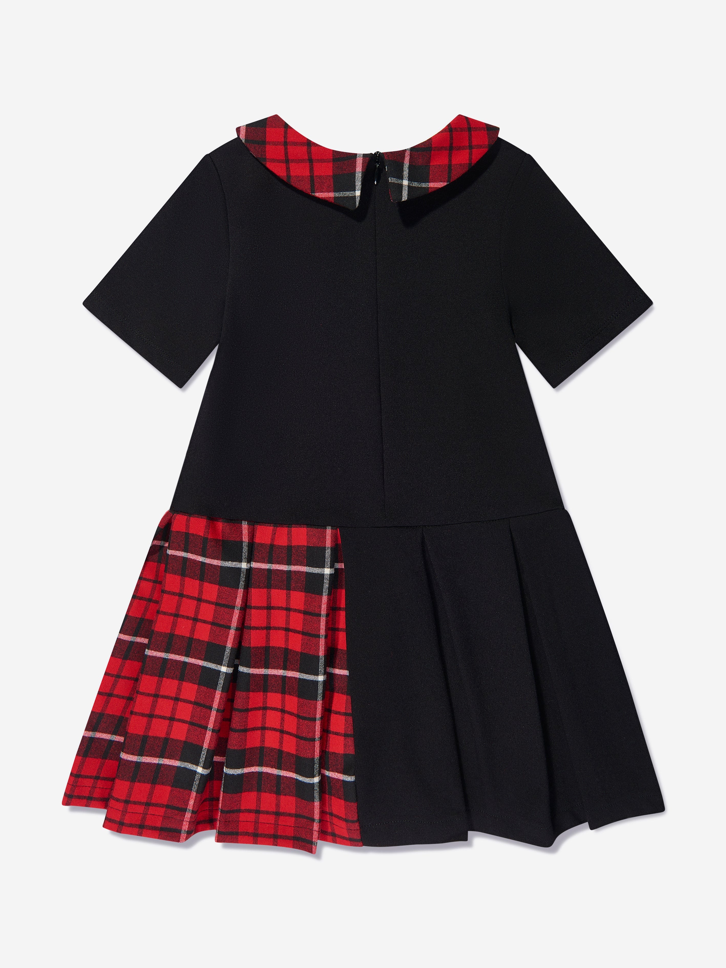 Patachou Girls Tartan Trim Pleated Dress in Black