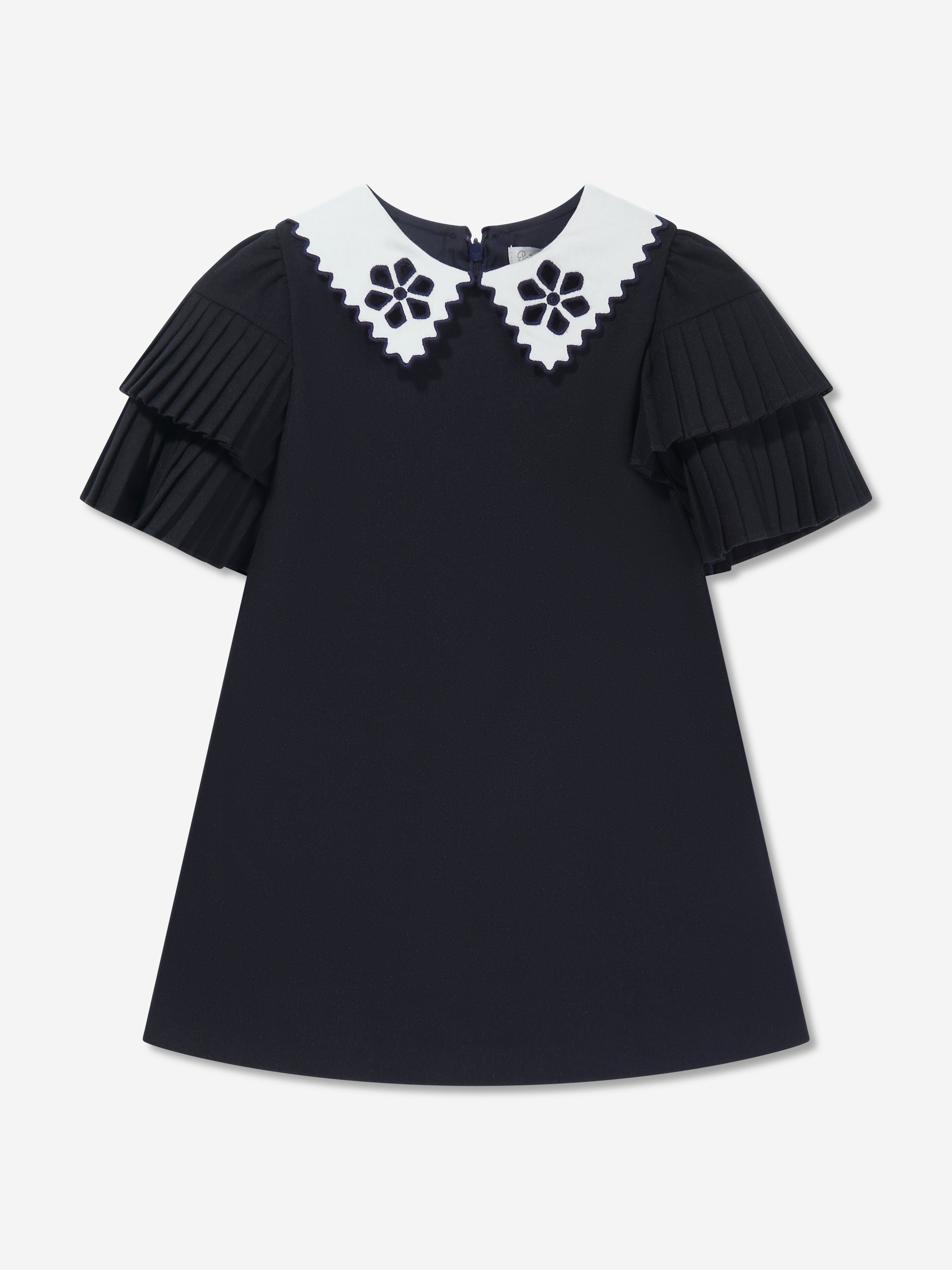 Patachou Girls Pleated Sleeve Dress in Navy