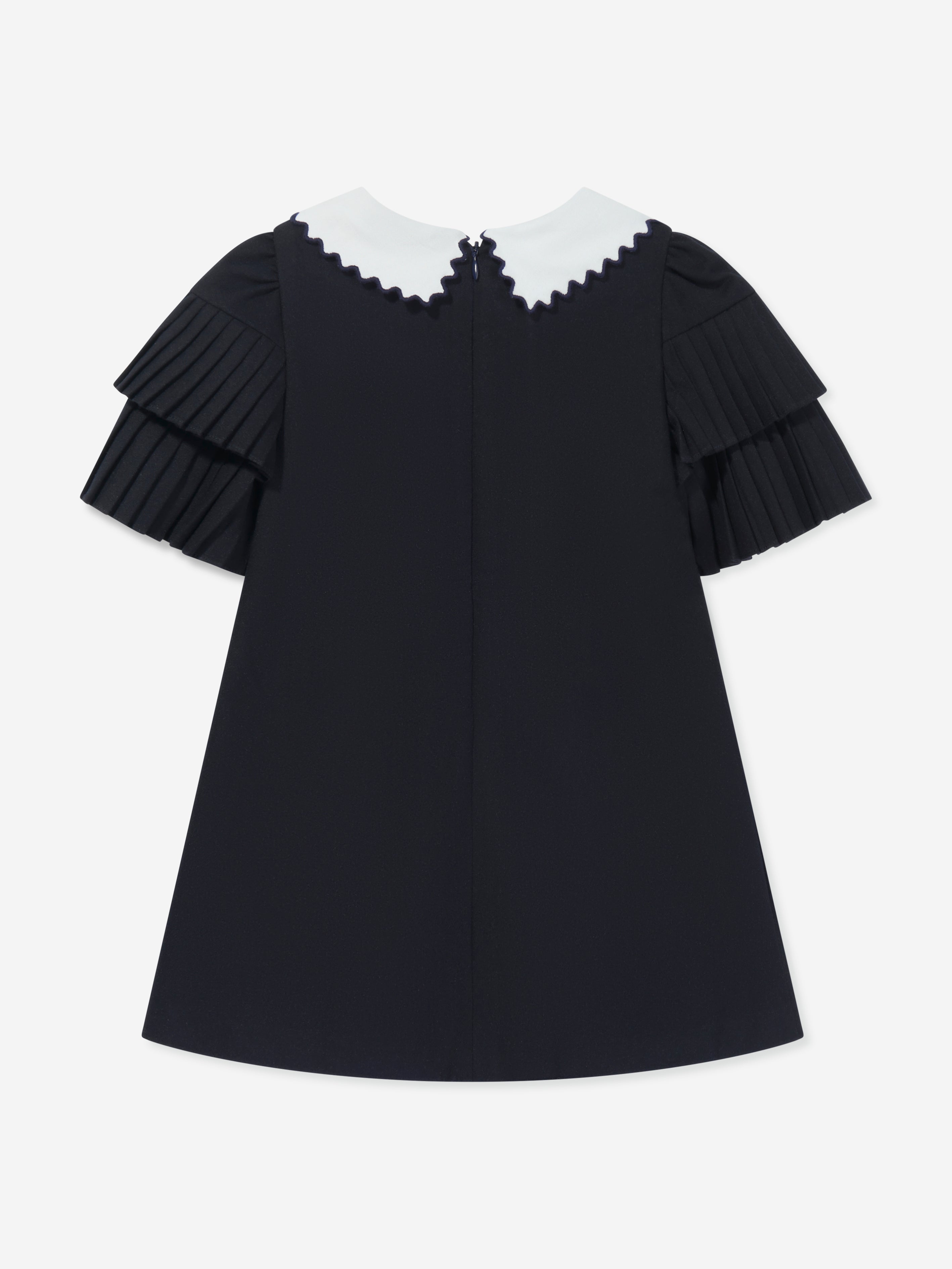 Patachou Girls Pleated Sleeve Dress in Navy