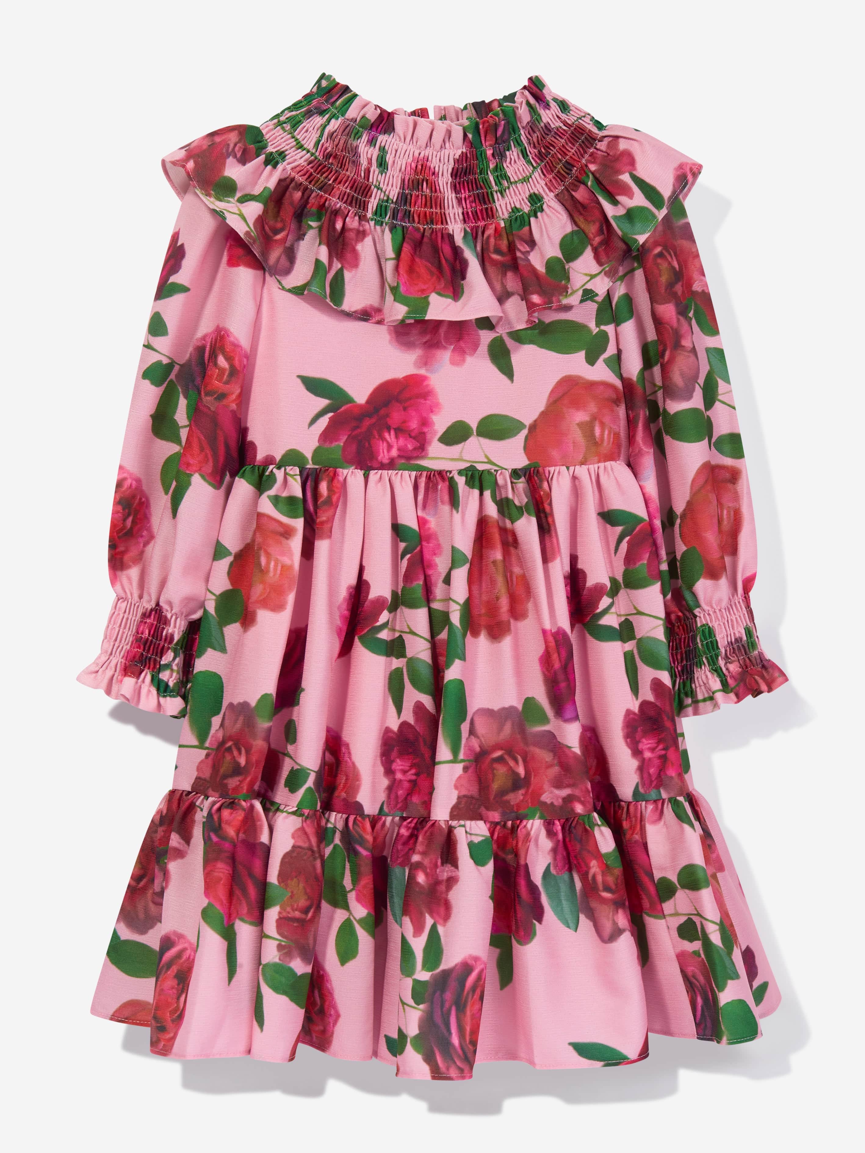 Patachou Girls Floral Crepe Dress in Pink