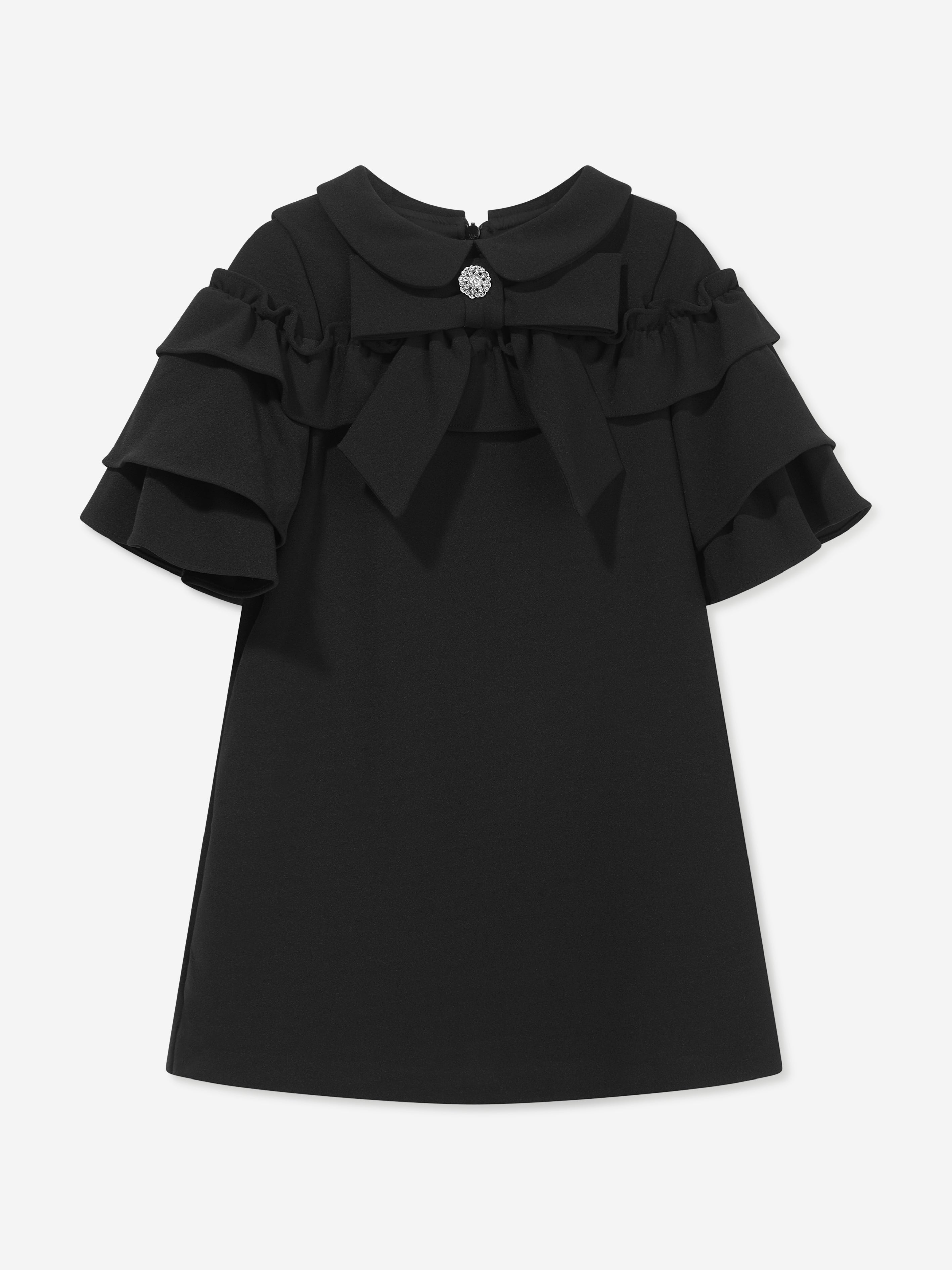 Patachou Girls Bow Ruffle Dress in Black