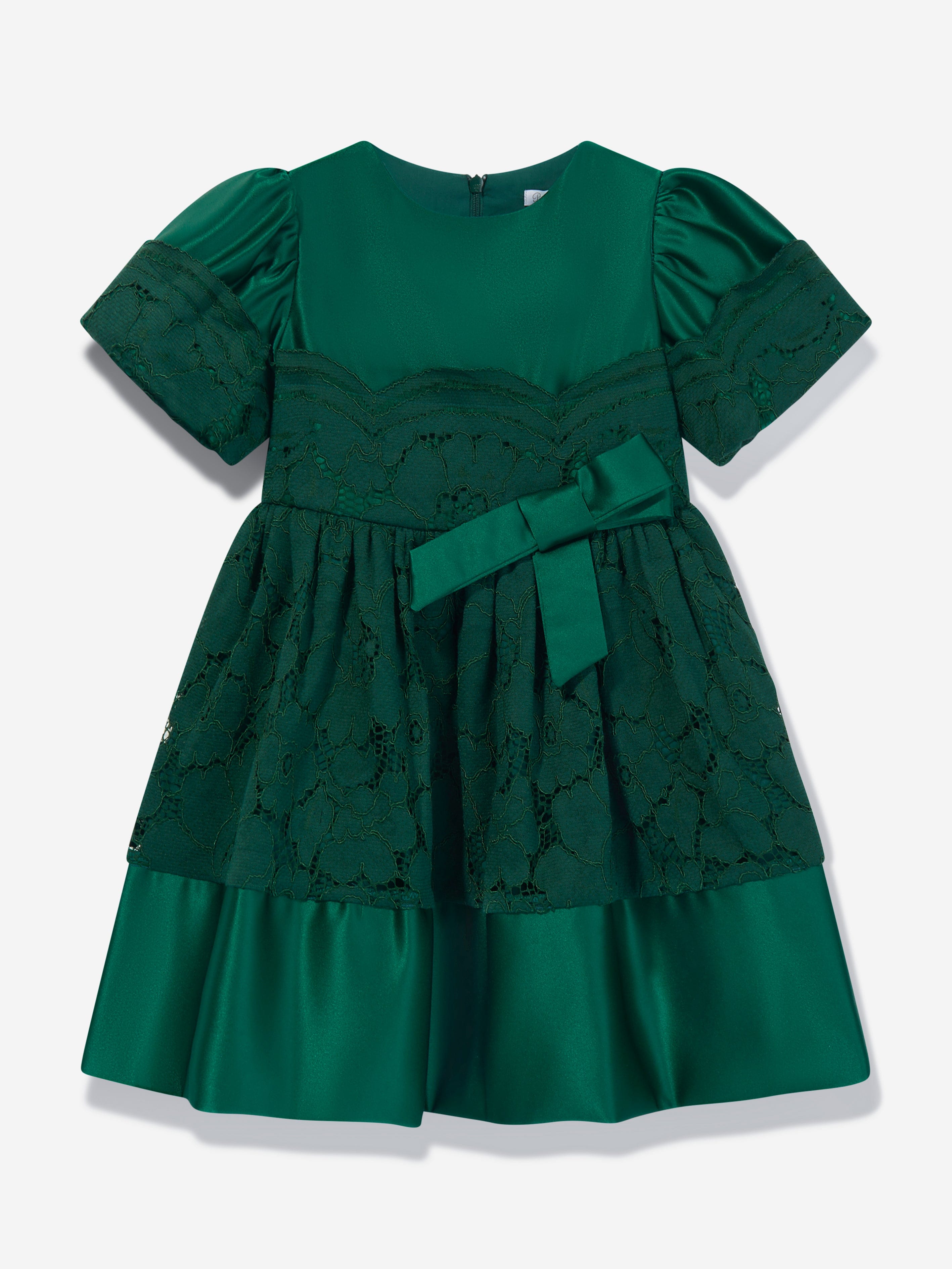 Patachou Girls Satin And Lace Dress in Green