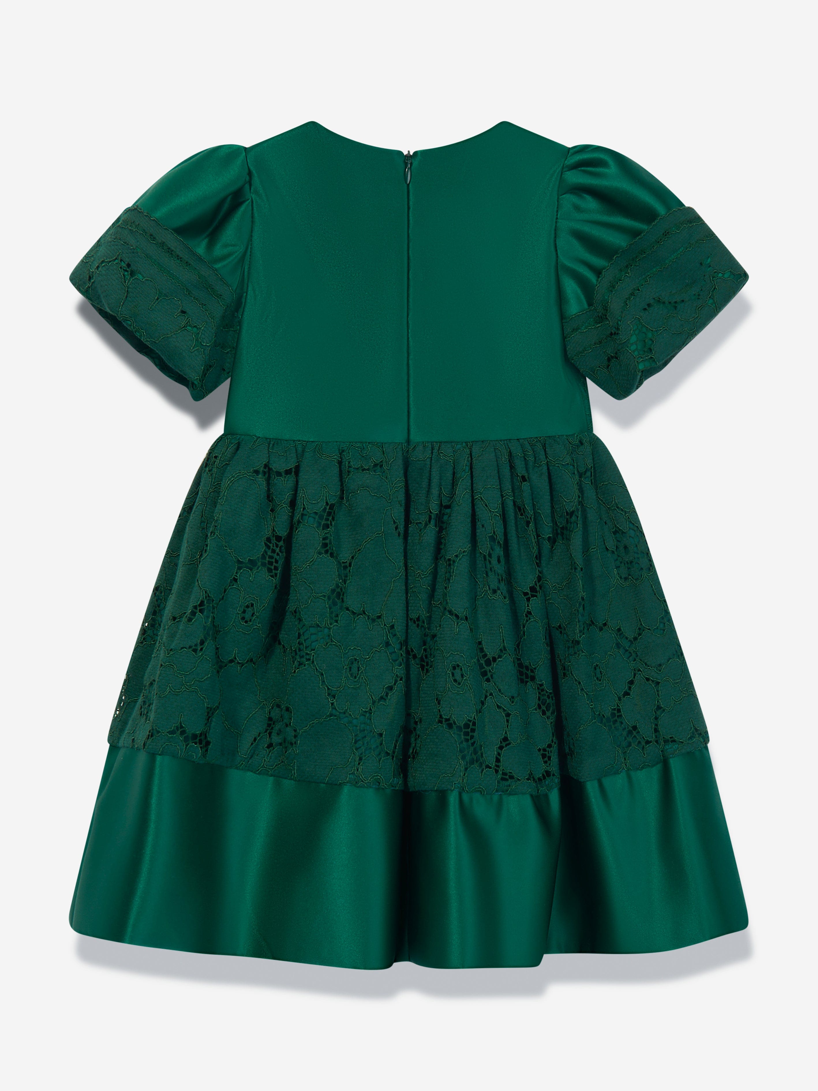 Patachou Girls Satin And Lace Dress in Green