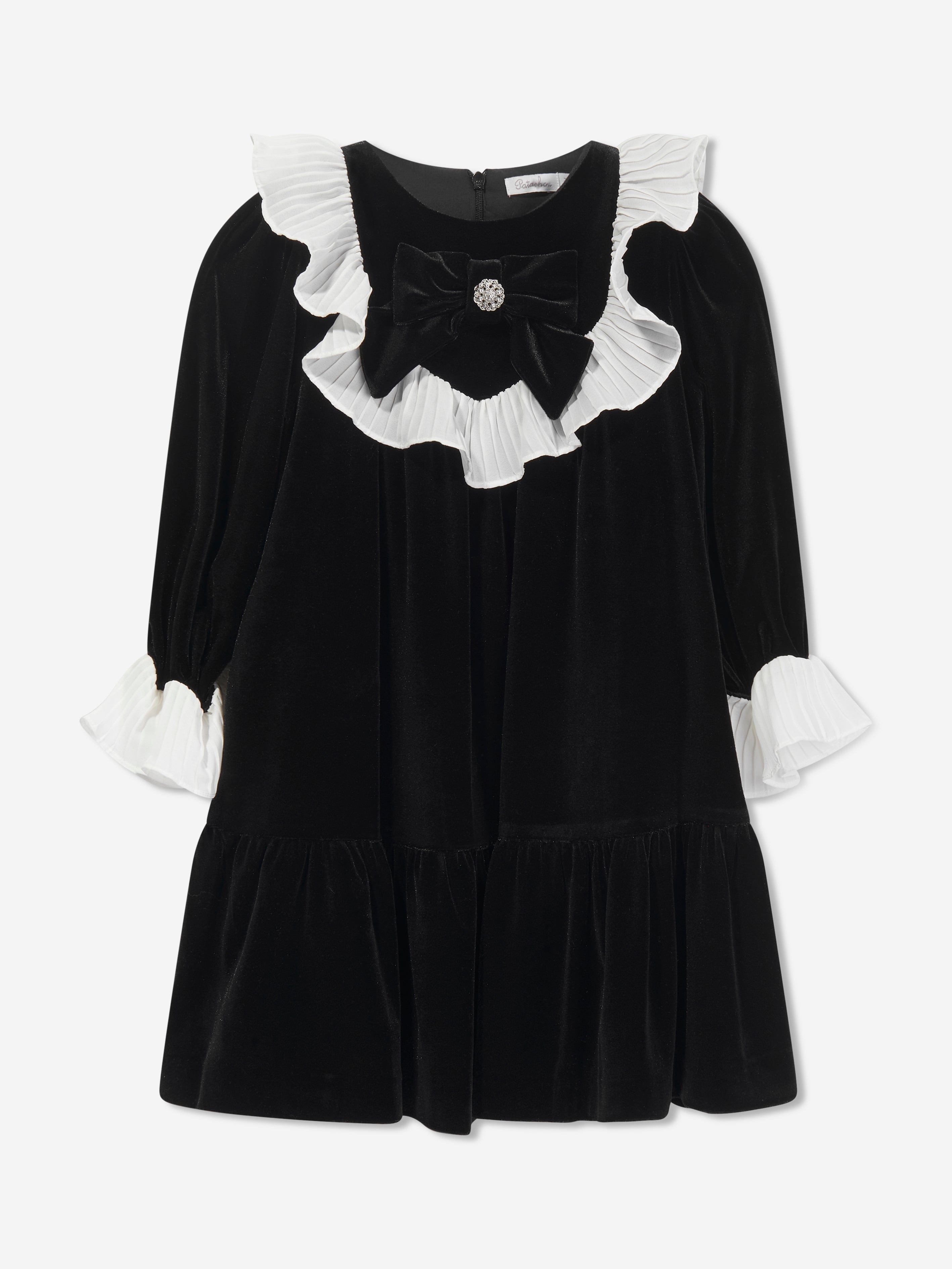 Patachou Girls Velvet Ruffle Dress in Black