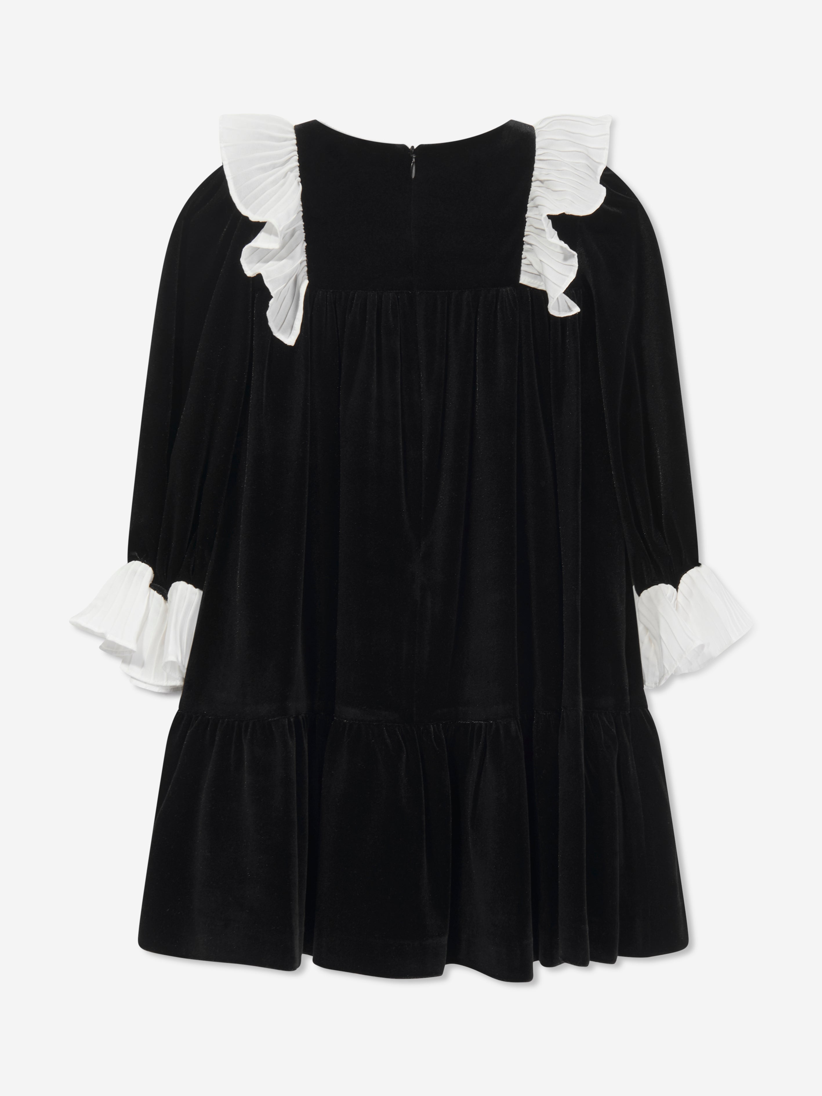 Patachou Girls Velvet Ruffle Dress in Black