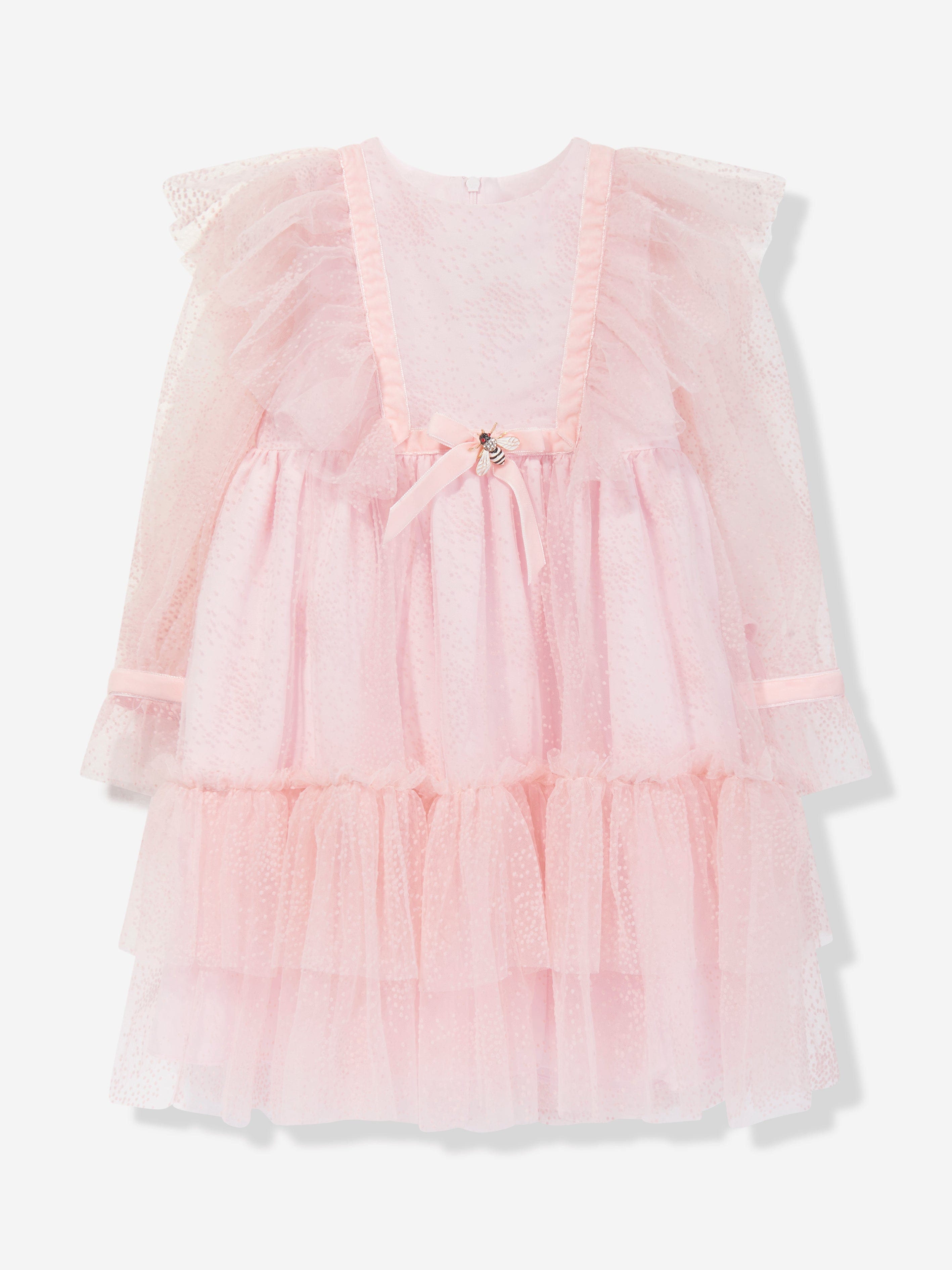 Patachou Girls Tulle Polka Dot Dress in Pink