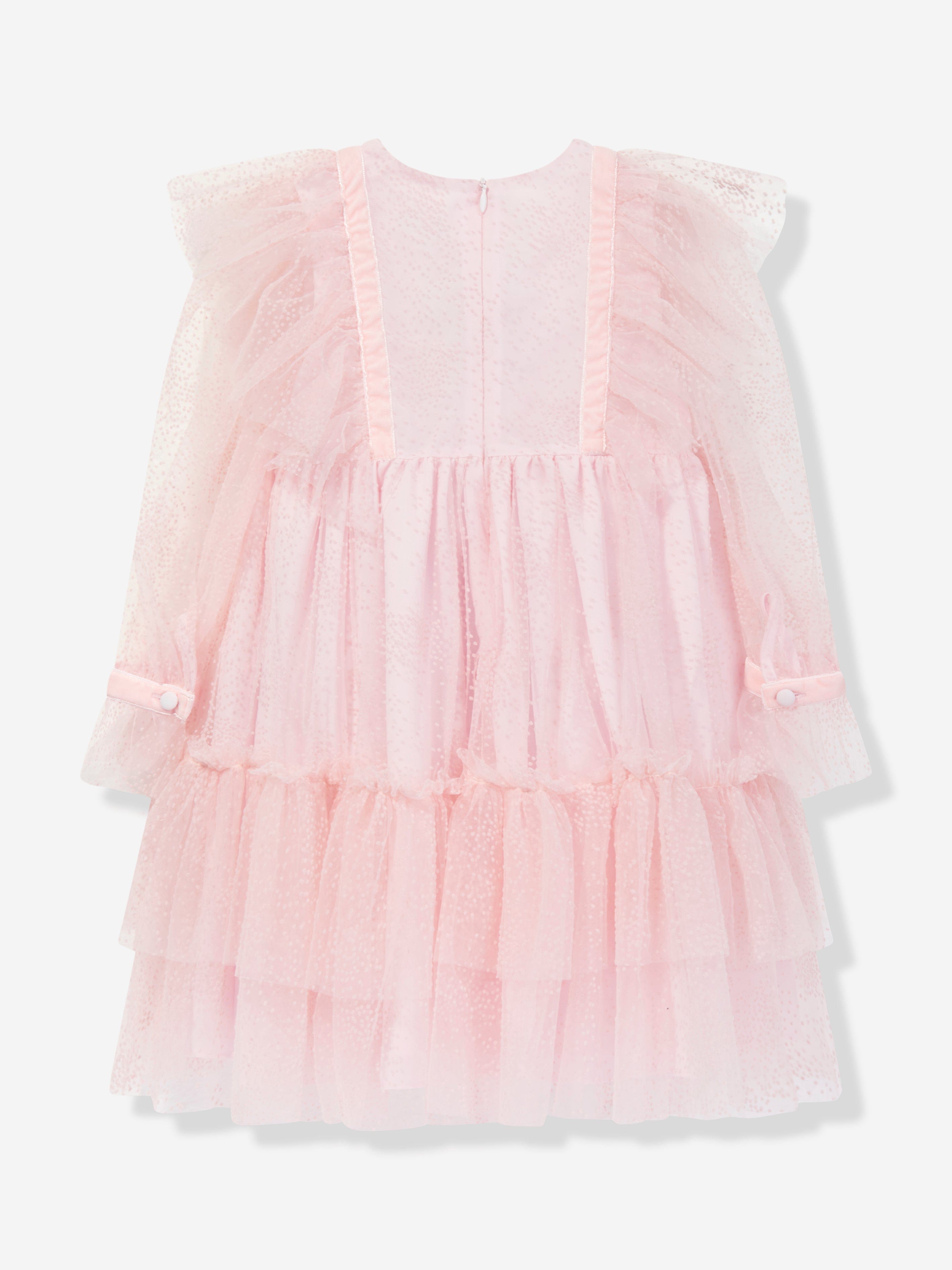 Patachou Girls Tulle Polka Dot Dress in Pink