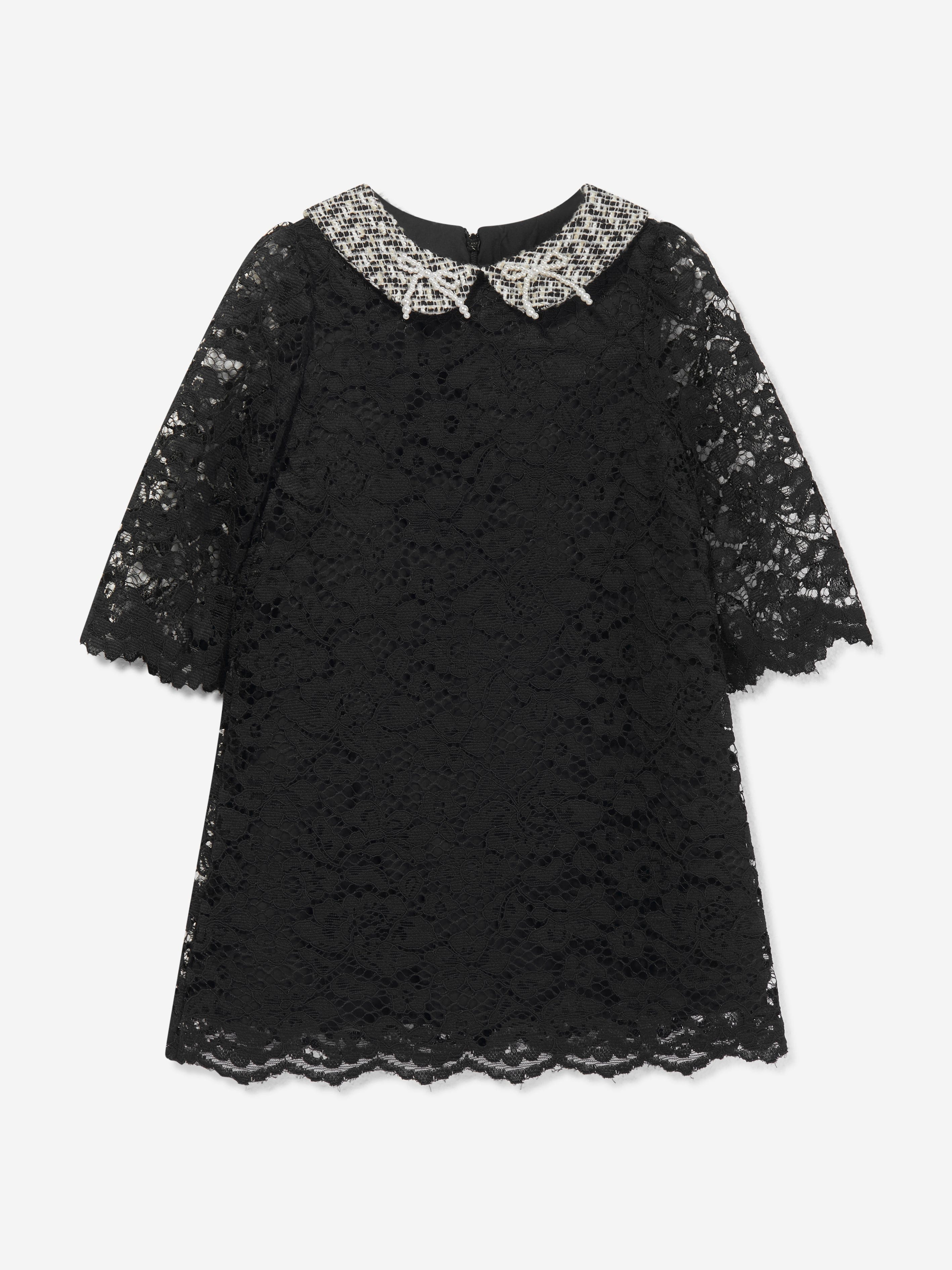 Patachou Girls Lace And tweed Dress in Black