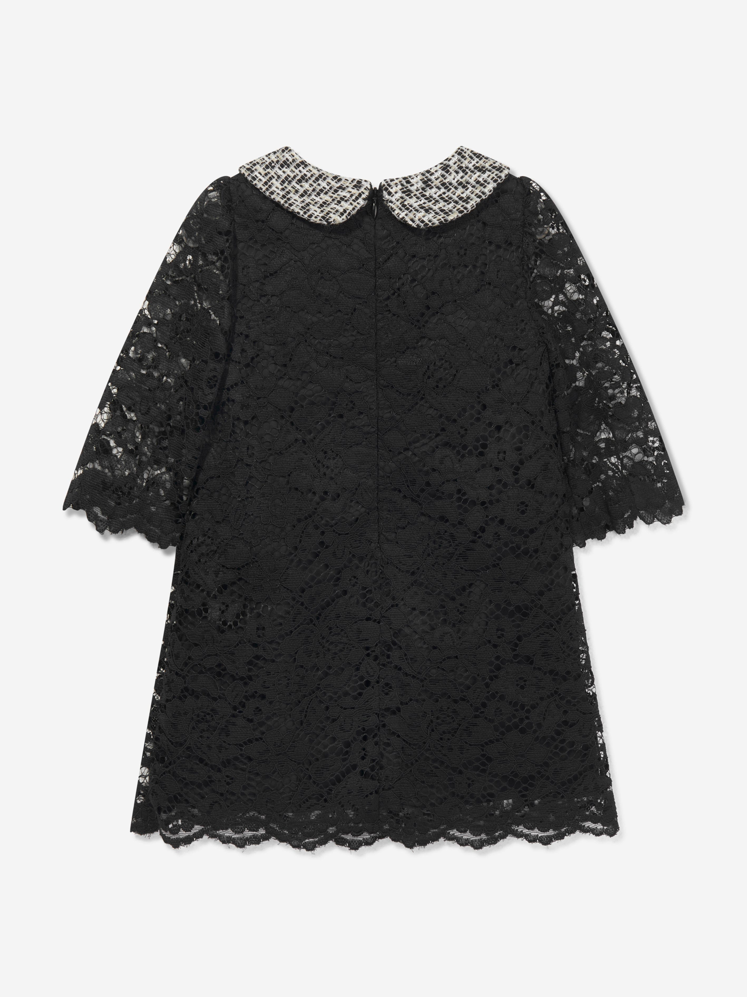 Patachou Girls Lace And tweed Dress in Black