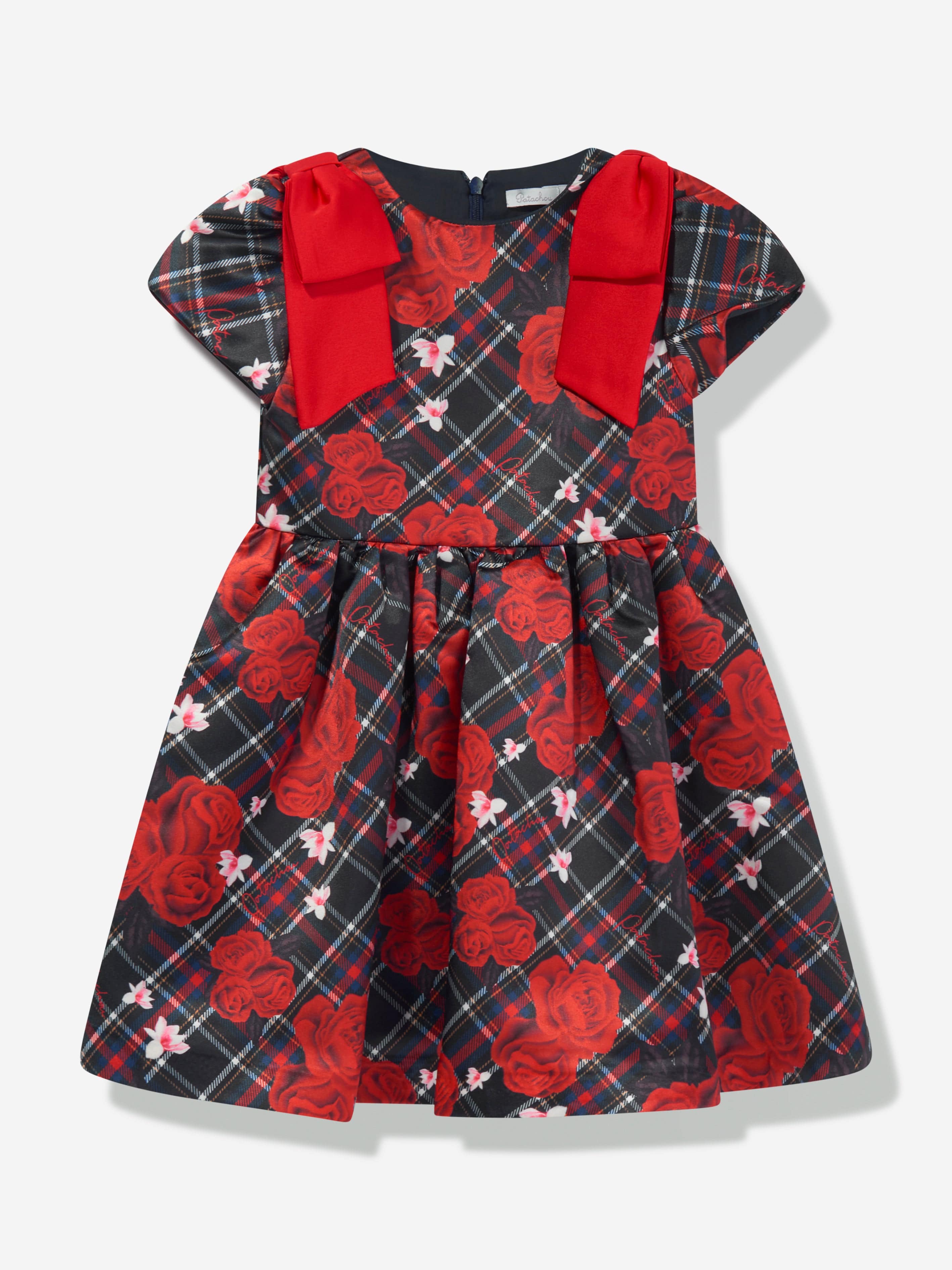 Patachou Girls Floral Check Occasion Dress in Red