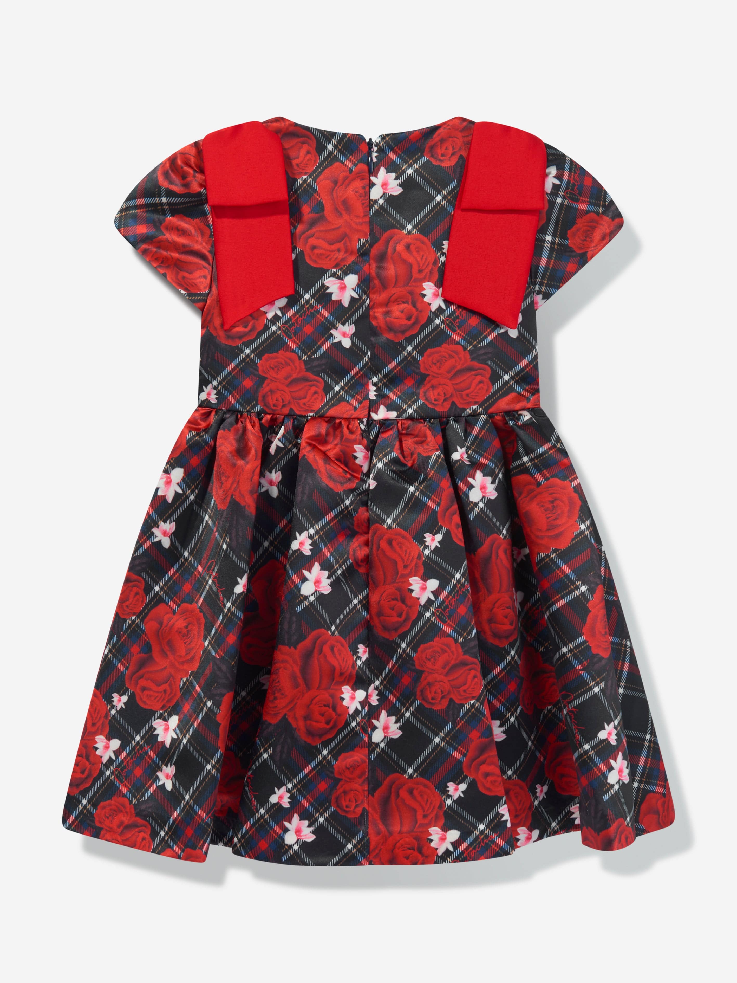 Patachou Girls Floral Check Occasion Dress in Red